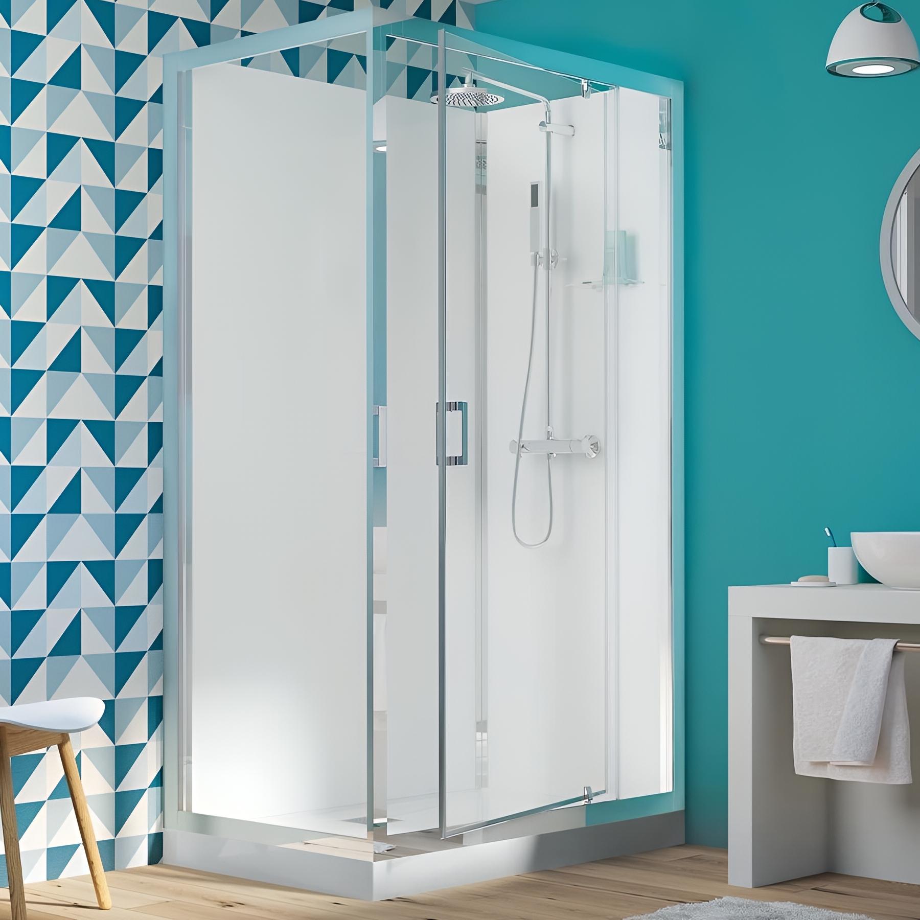 Cabine de douche eden rectangulaire 100x80cm porte pivotante receveur 9 cm