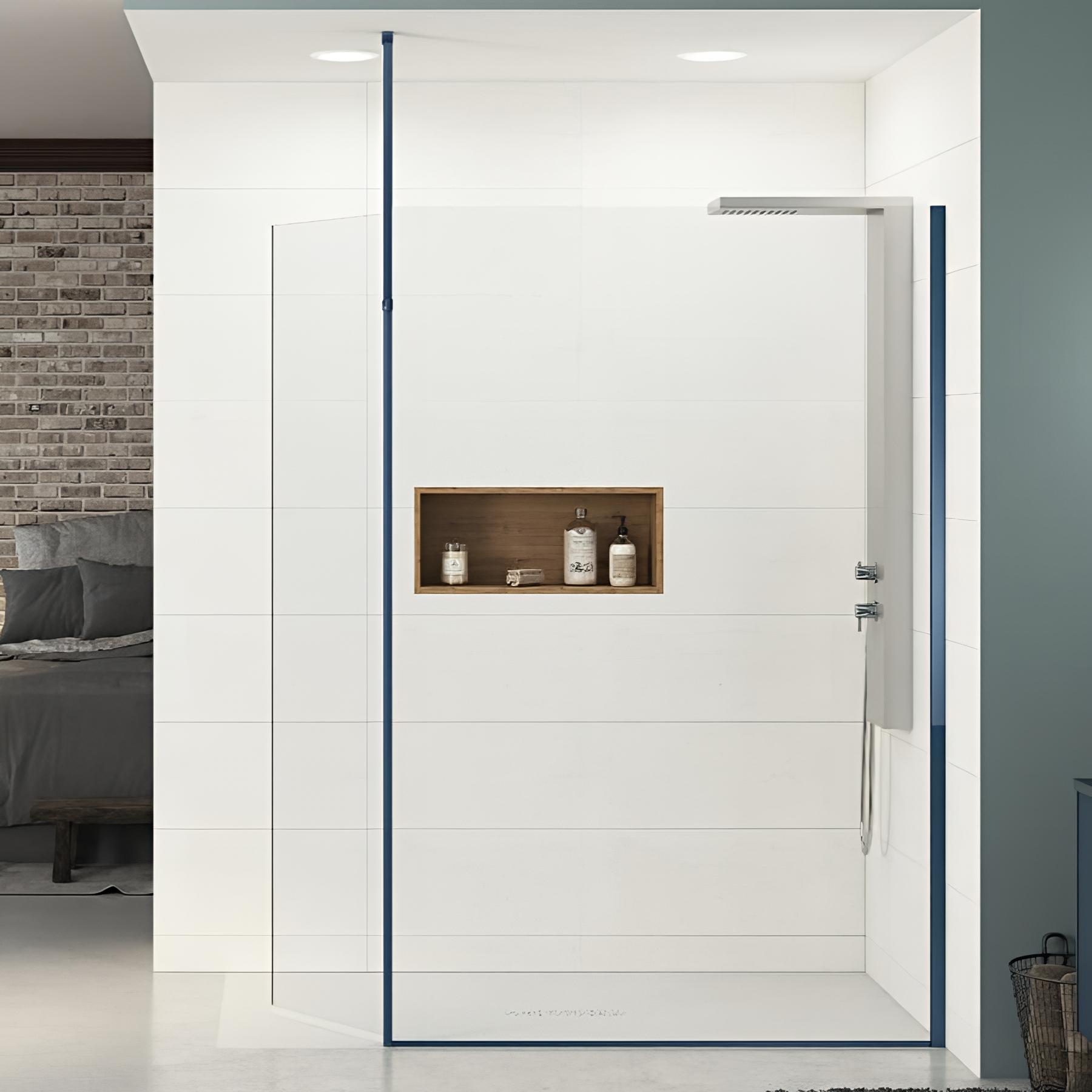Paroi de douche ekinox duo profilé bleu kobalt brossé 120 + 45 cm