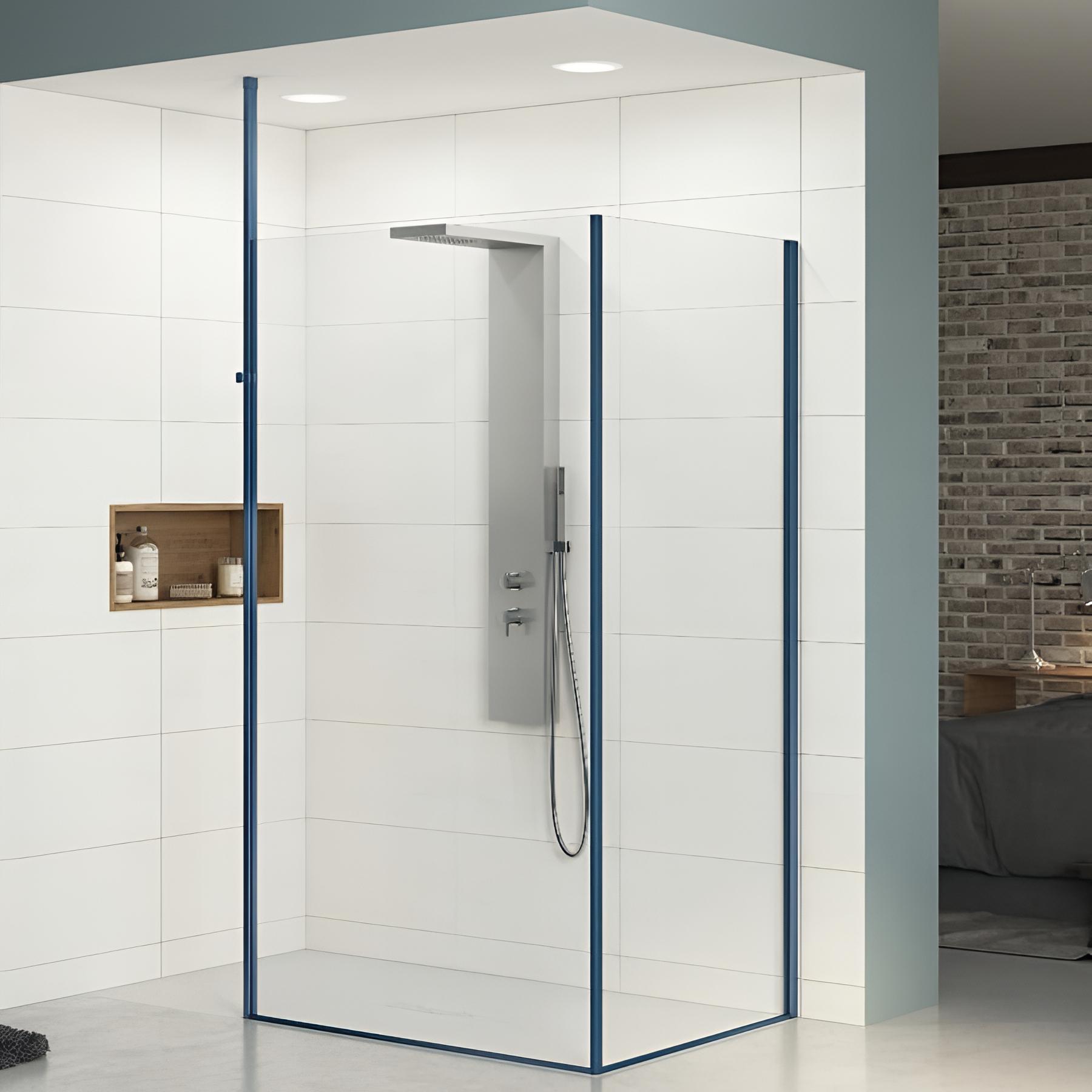 Paroi de douche ekinox+ renvoi d'angle profilé bleu kobalt brossé 70 cm