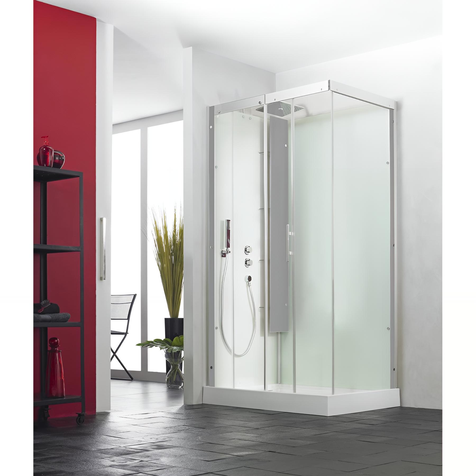 Cabine de douche horizon rectangulaire 120x91 cm acier porte coulissante thermostatique receveur 12,5 cm