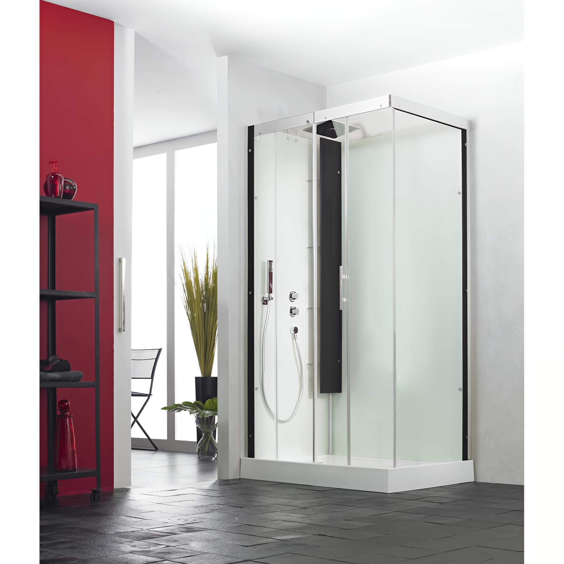 Cabine de douche horizon rectangulaire 120x91 cm perle noire porte coulissante thermostatique receveur 12,5 cm
