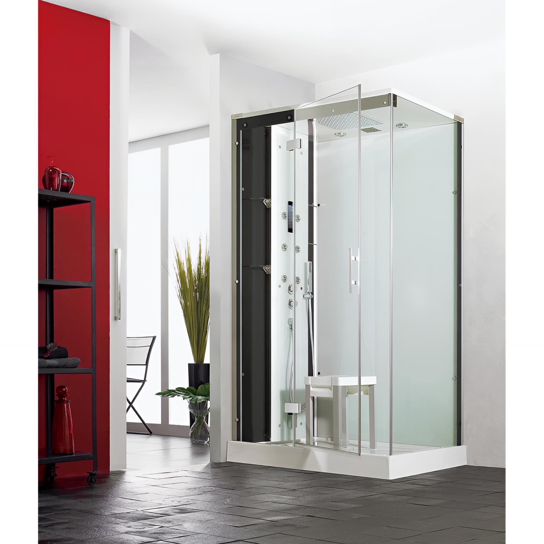 Cabine de douche horizon rectangulaire 120x91 cm perle noire porte coulissante hydro-hammam receveur 12,5 cm