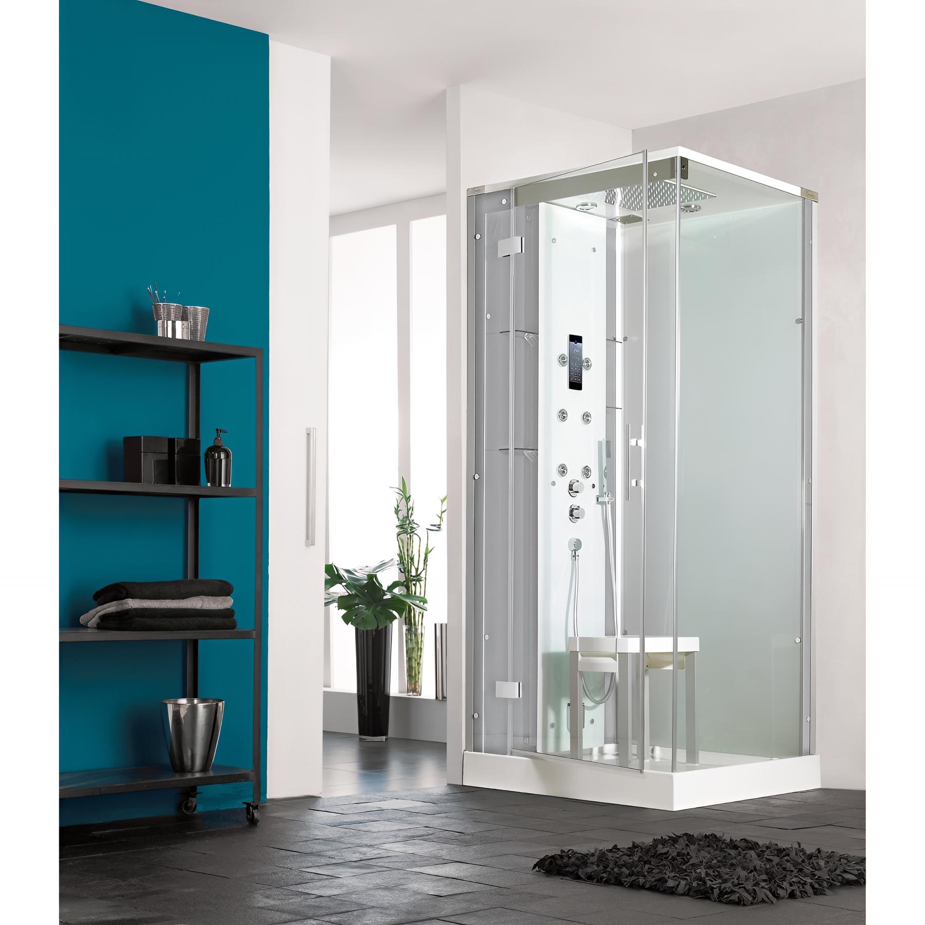 Cabine de douche horizon c90 acier portes coulissantes hydro-hammam 90x90 cm receveur 12,5 cm