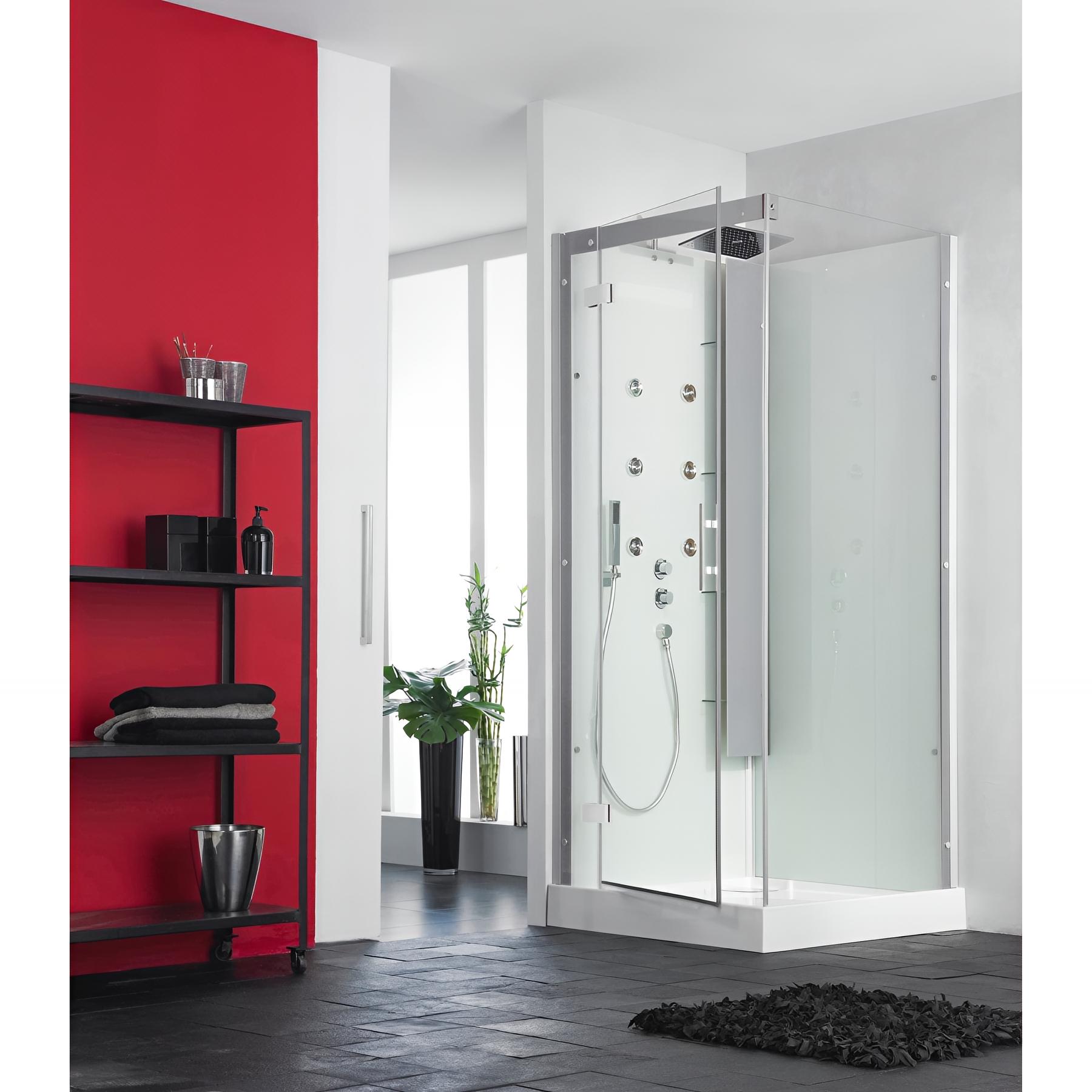Cabine de douche horizon c80 acier portes coulissantes hydromassante 80x80 cm receveur 12 cm