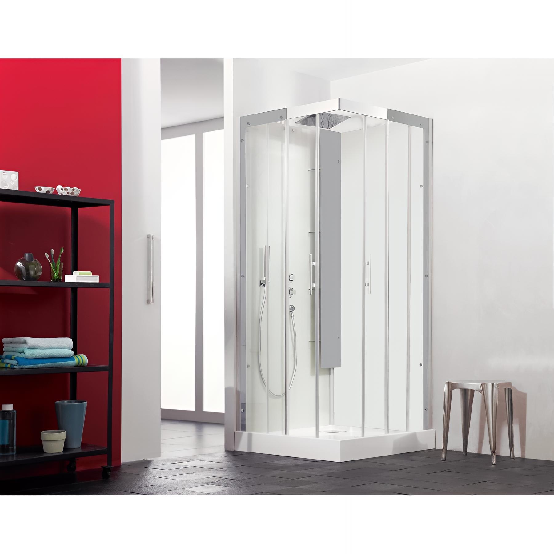 Cabine de douche horizon c80 80x80 cm acier portes coulissantes thermostatique receveur 12 cm
