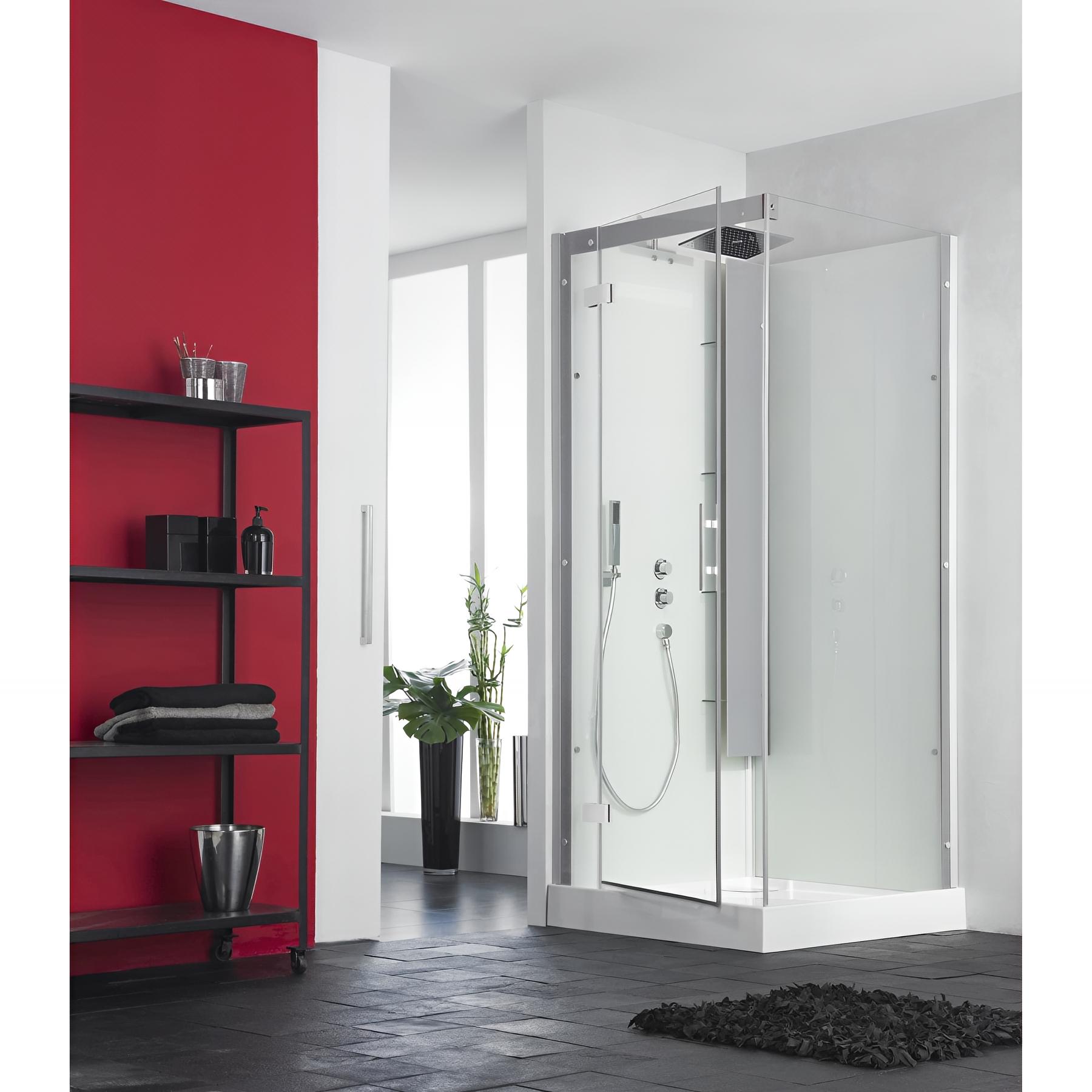 Cabine de douche horizon c niche 80x80cm porte pivotante receveur 12 cm acier