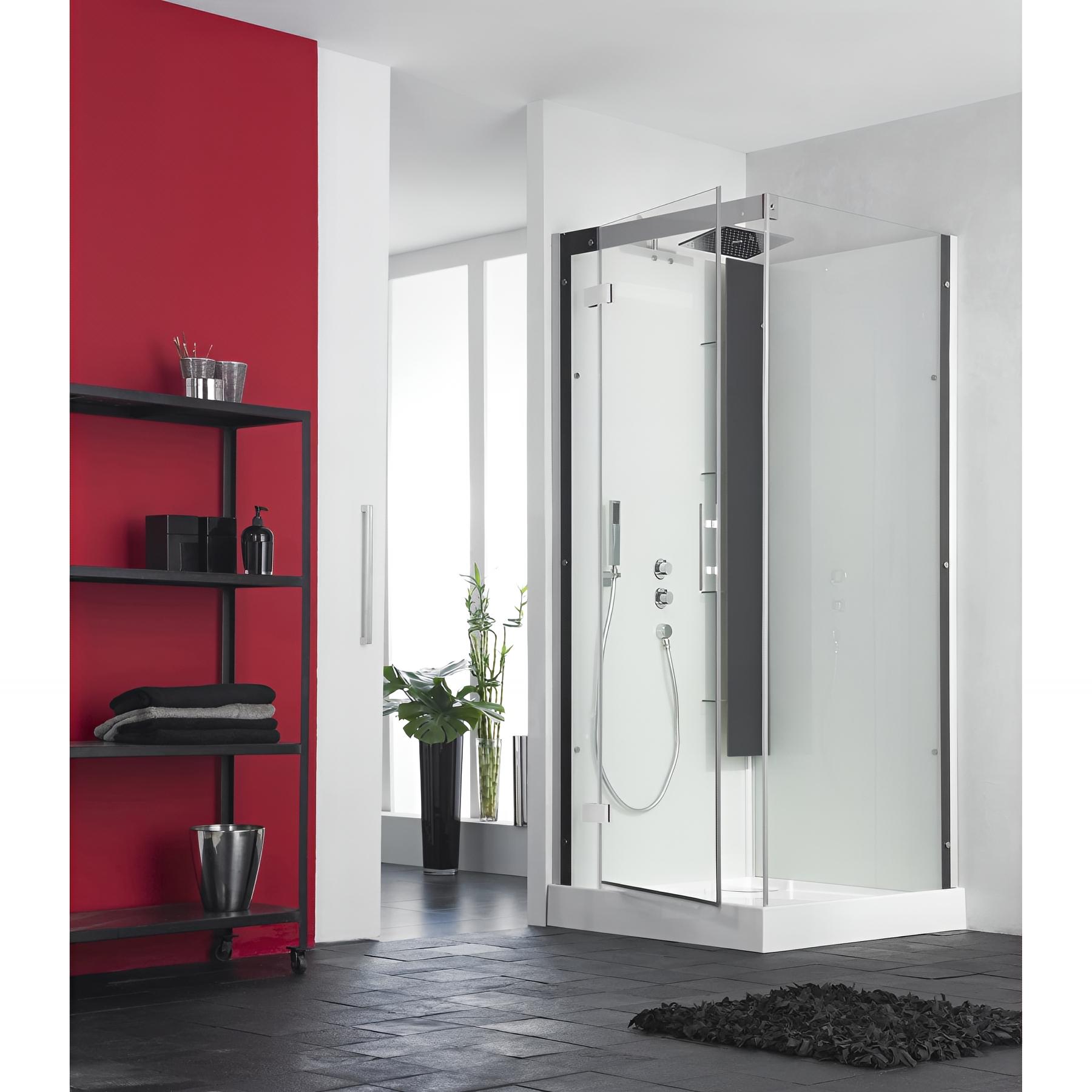 Cabine de douche horizon c80 perle noire portes coulissantes thermostatique 80x80 cm receveur 12 cm