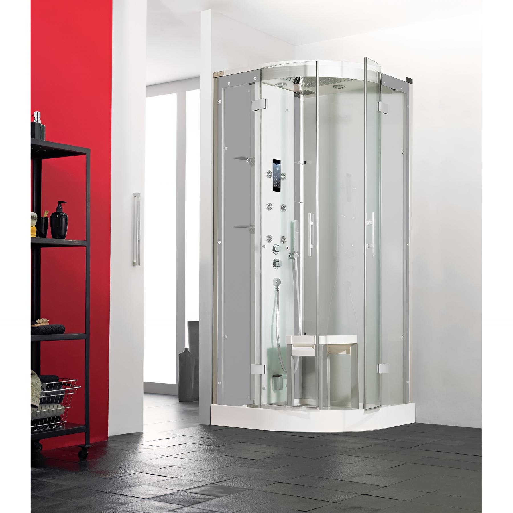 Cabine de douche horizon r90 acier portes coulissantes hydro-hammam 90x90 cm receveur 12,5 cm
