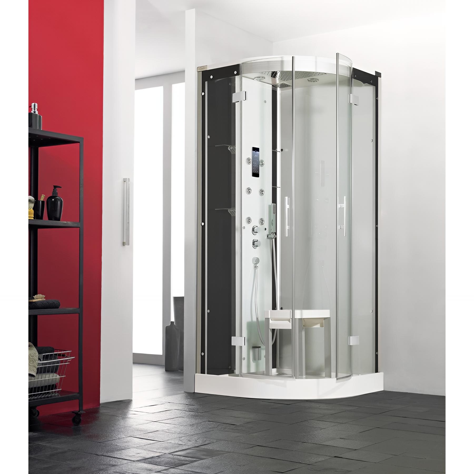 Cabine de douche horizon r90 perle noire portes coulissantes hydro-hammam 90x90 cm receveur 12,5 cm