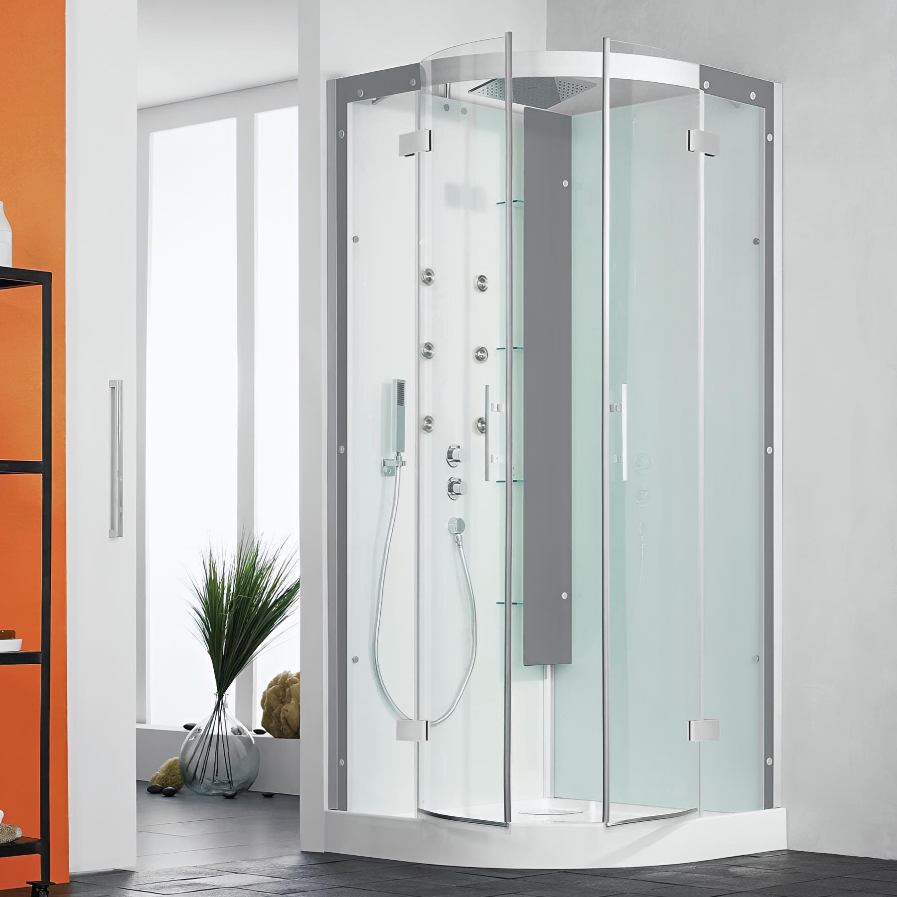 Cabine de douche horizon r90 acier portes pivotantes hydromassante 90x90 cm receveur 12,5 cm