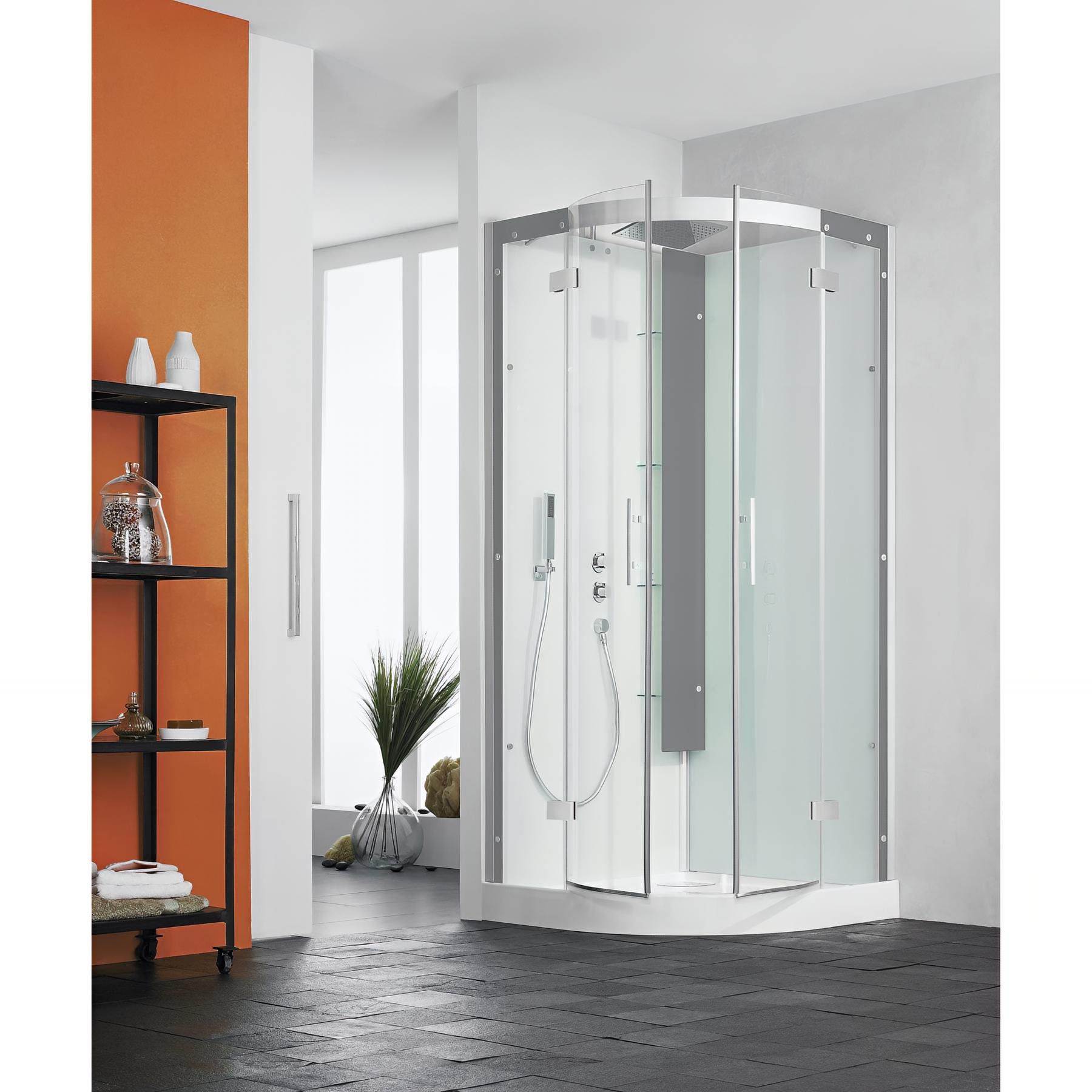 Cabine de douche horizon r90 acier portes coulissantes thermostatique 90x90 cm receveur 12,5 cm