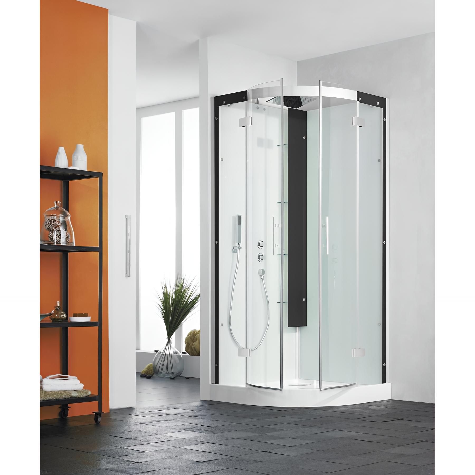 Cabine de douche horizon r90 perle noire portes coulissantes thermostatique 90x90 cm receveur 12,5 cm