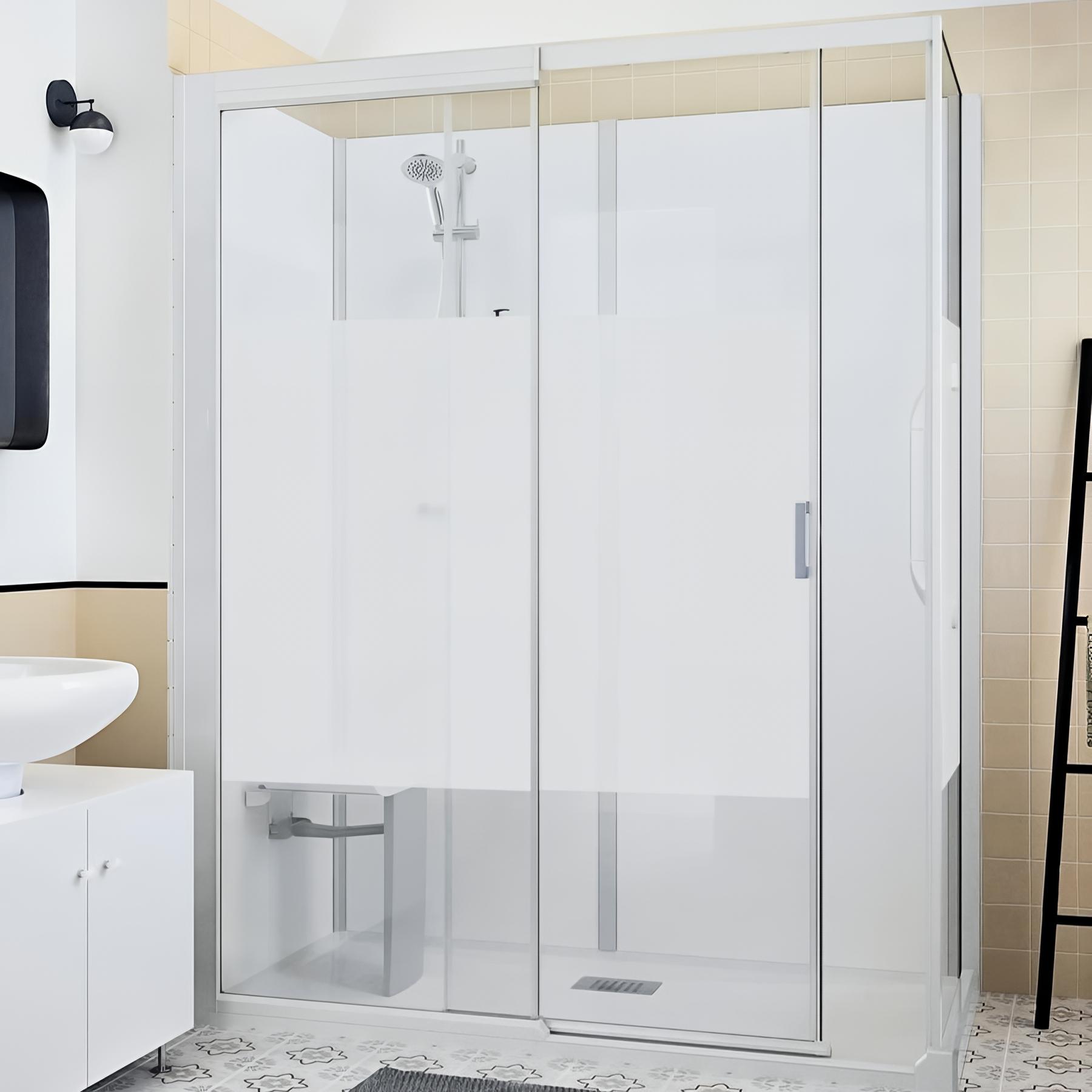 Kinemagic design haute mécanique en angle porte coulissante verre transparent 170/205 x 89/106 cm