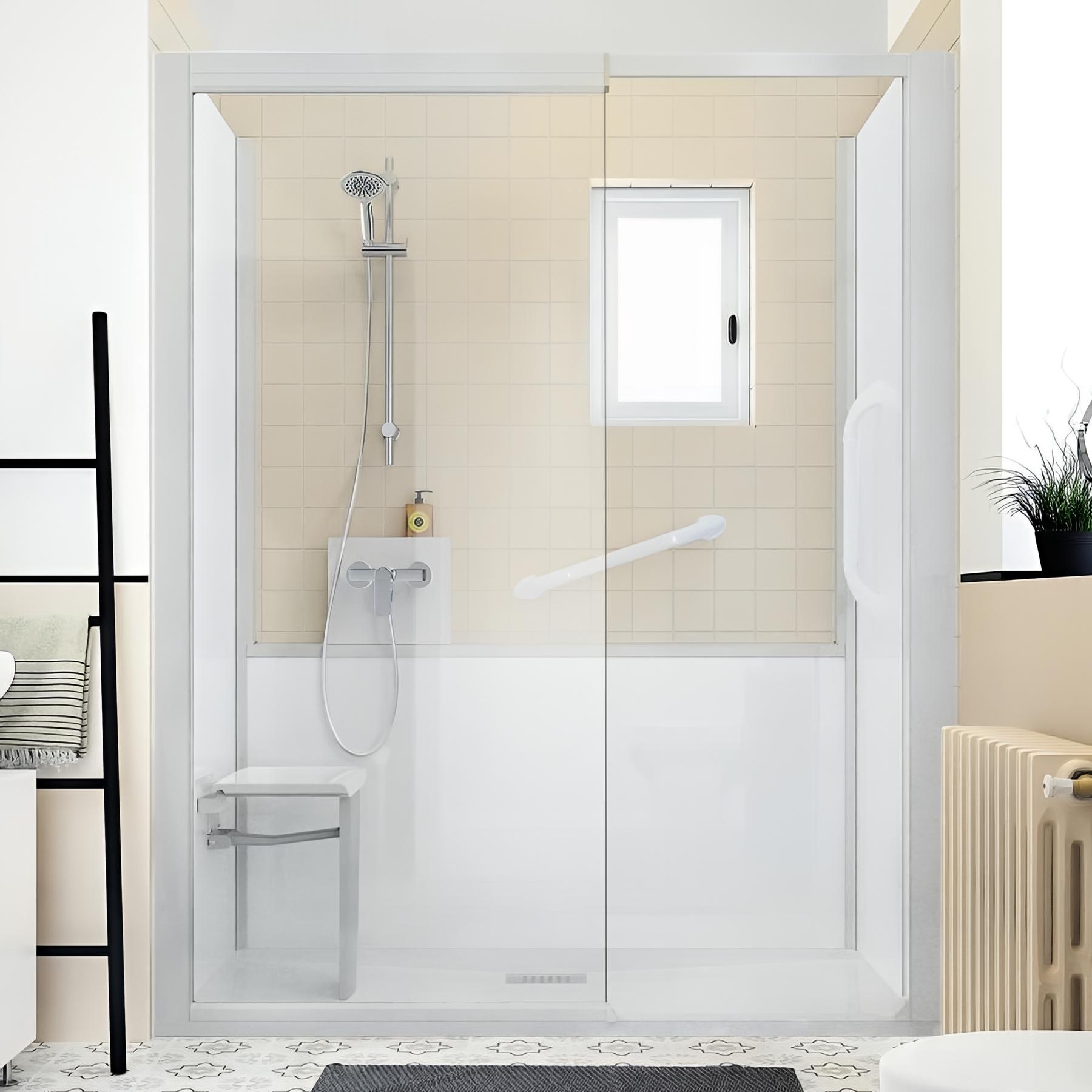 Kinemagic design mixte mécanique en niche espace ouvert verre transparent 170/205 x 89/106 cm