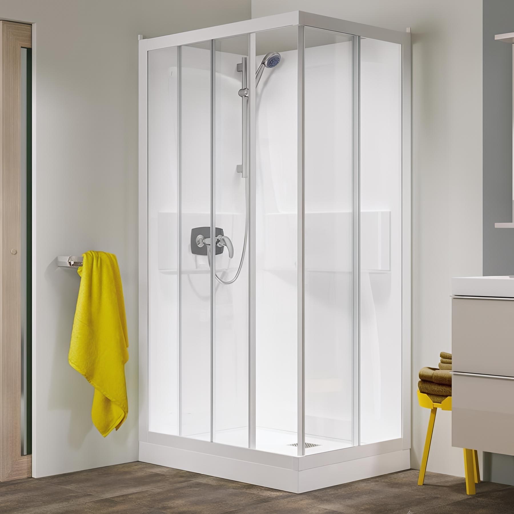 Cabine de douche kineprime 100x80 cm angle mécanique portes coulissantes receveur 9 cm verre transparent