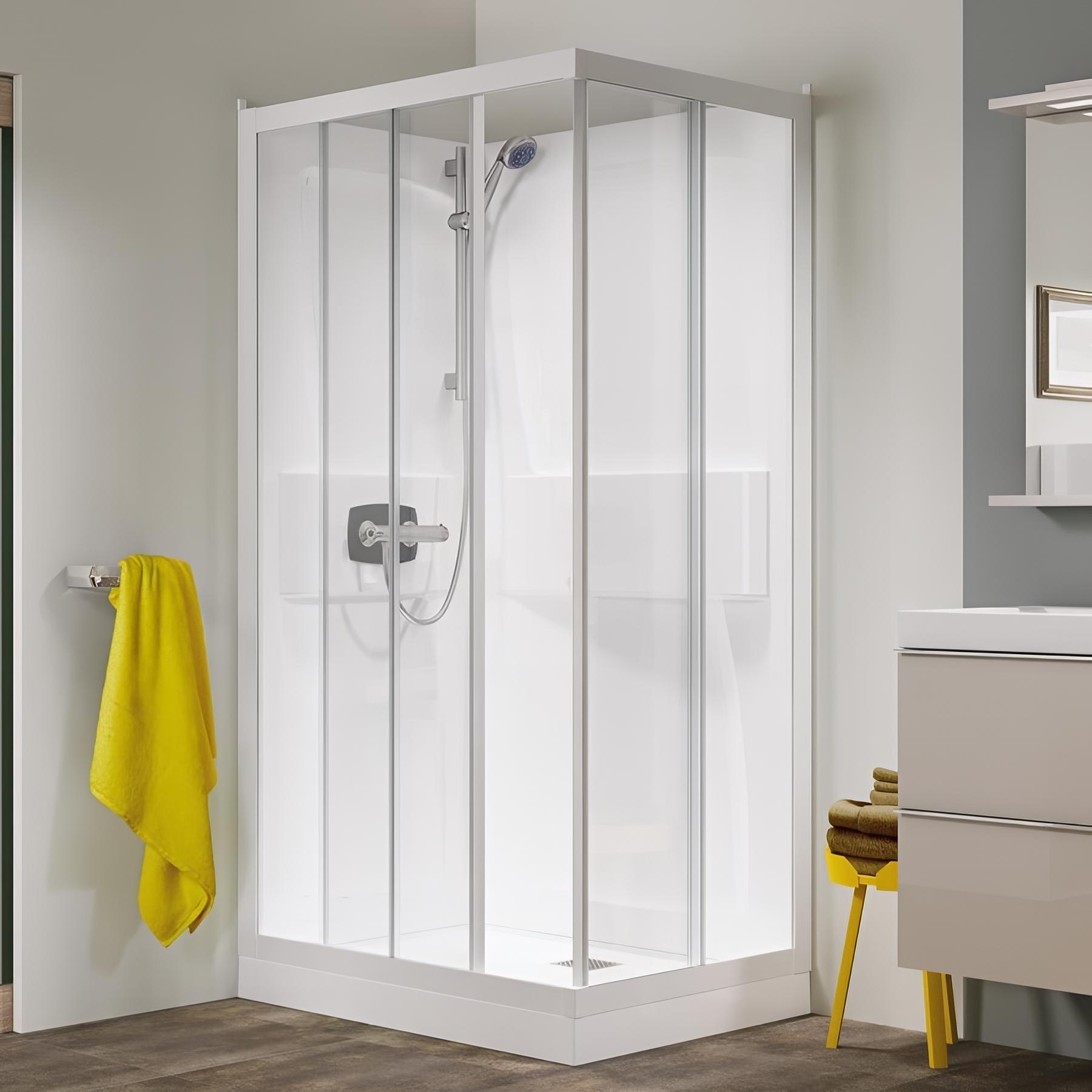 Cabine de douche kineprime 100x80 cm angle thermostatique portes coulissantes receveur 9 cm verre transparent