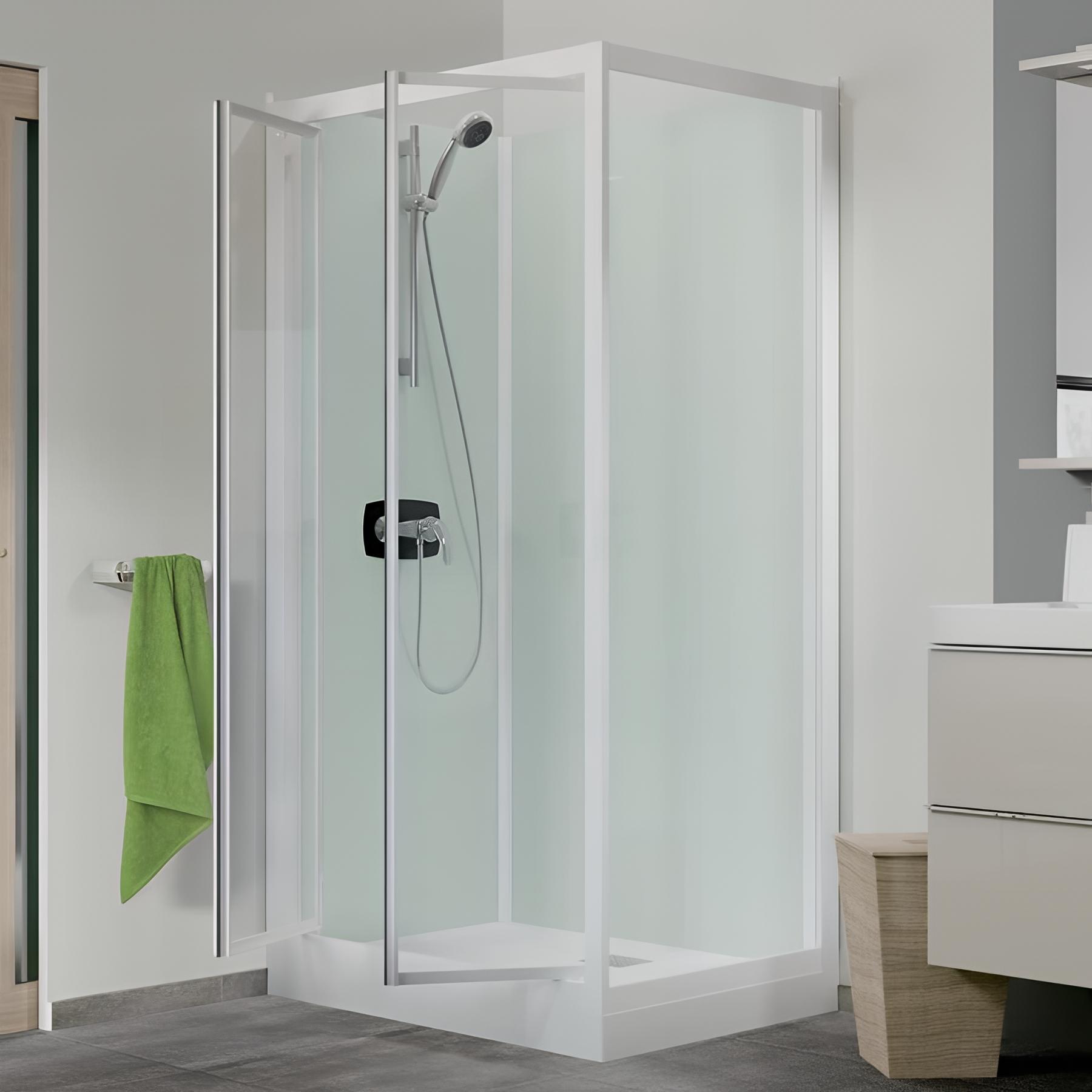 Cabine de douche kineprime glass 100x80 cm angle mécanique porte pivotante receveur 9 cm