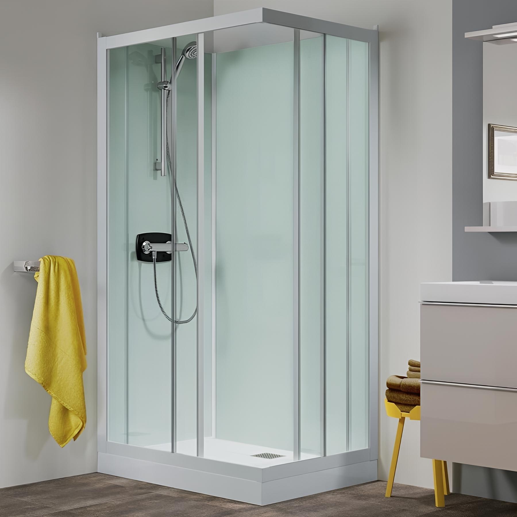 Cabine de douche kineprime glass 100x80 cm angle thermostatique portes coulissantes receveur 9 cm