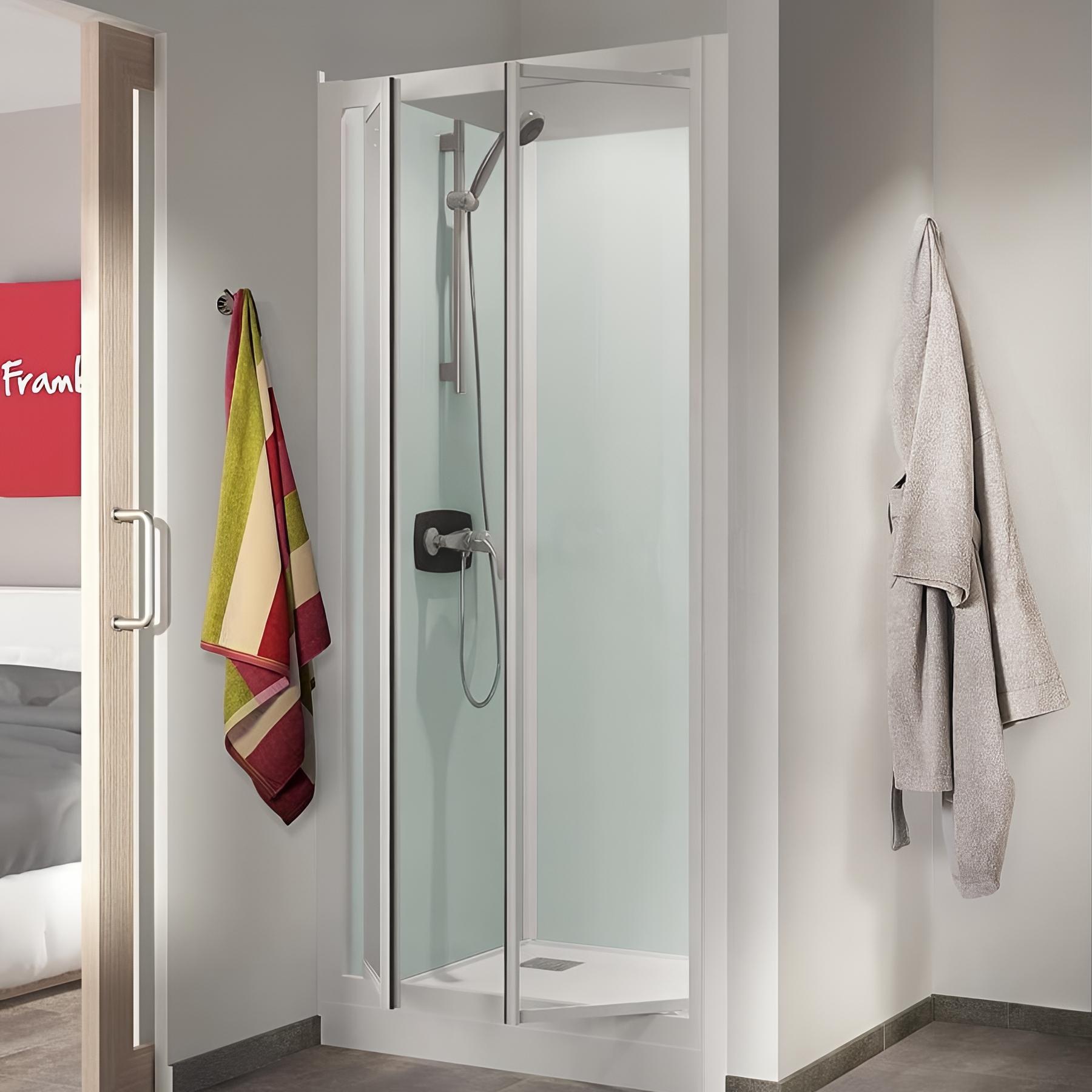 Cabine de douche kineprime glass c niche mécanique portes pivotantes 90x90 cm