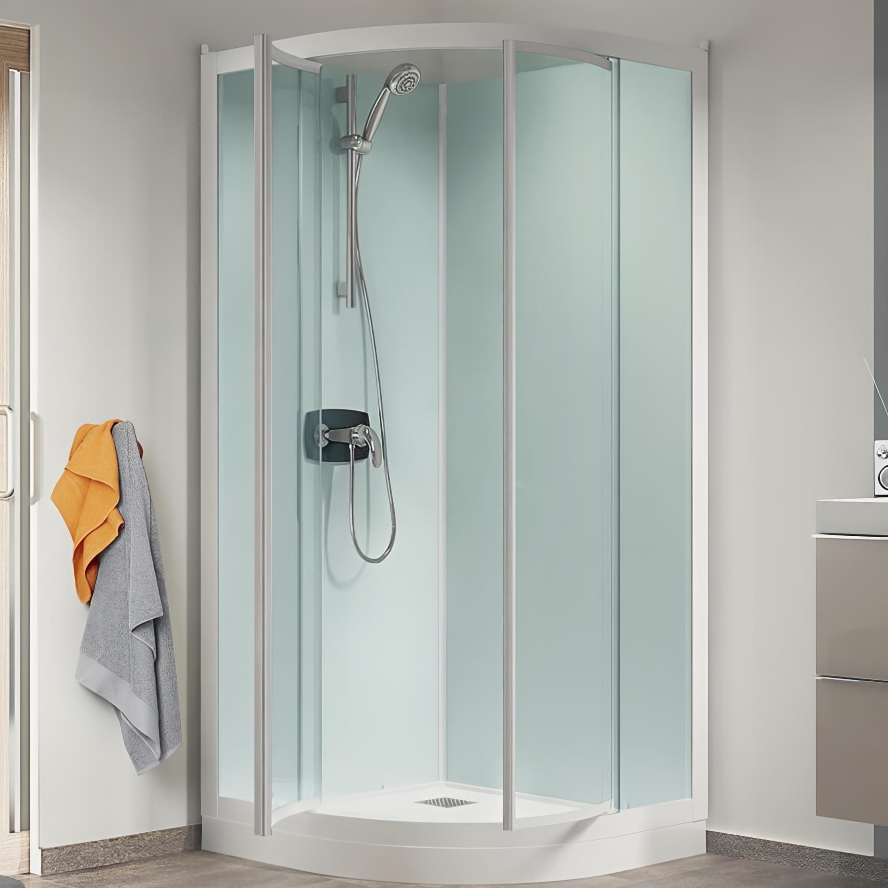 Cabine de douche kineprime glass r80 receveur 9 cm portes pivotantes mécanique 80x80 cm