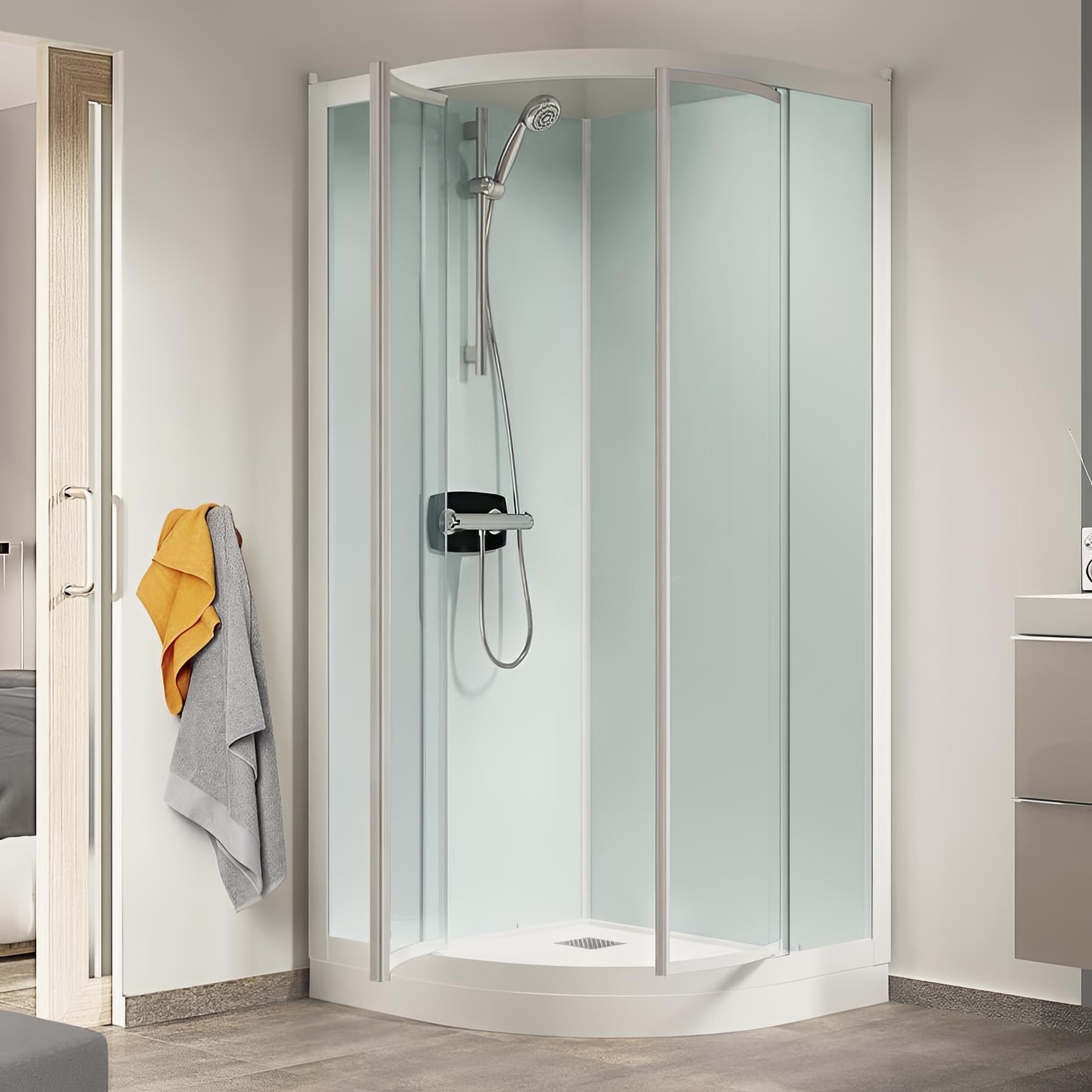 Cabine de douche kineprime glass r80 receveur 9 cm portes pivotantes thermostatique 80x80 cm