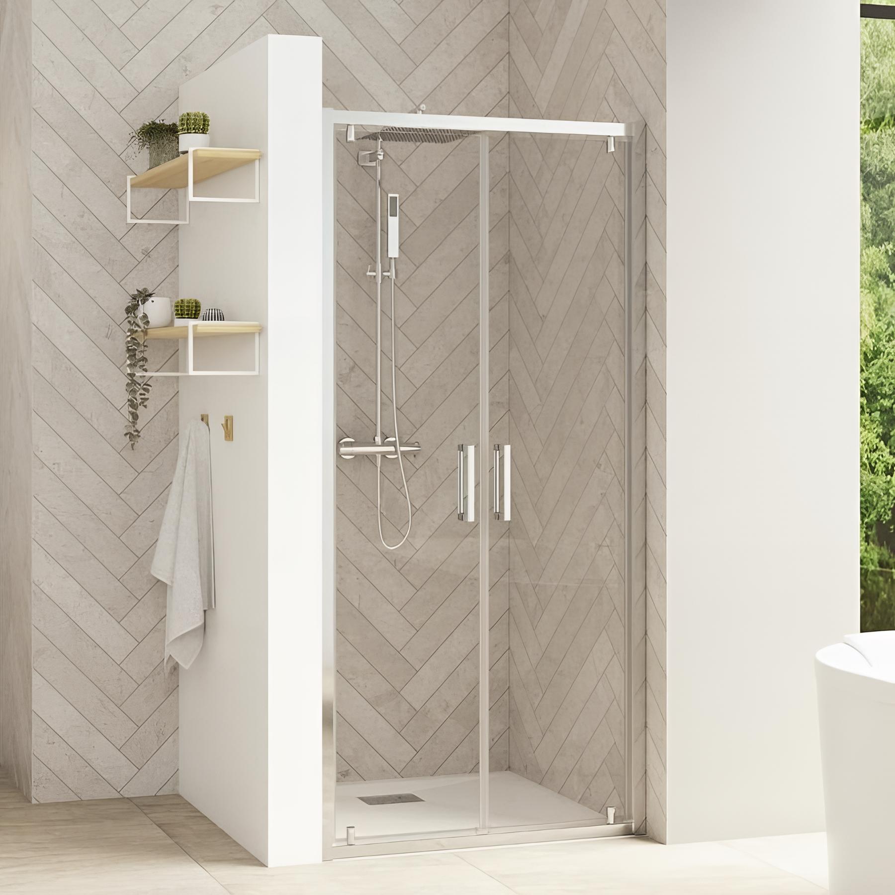 Porte de douche smart design 2p verre transparent 70 cm blanc