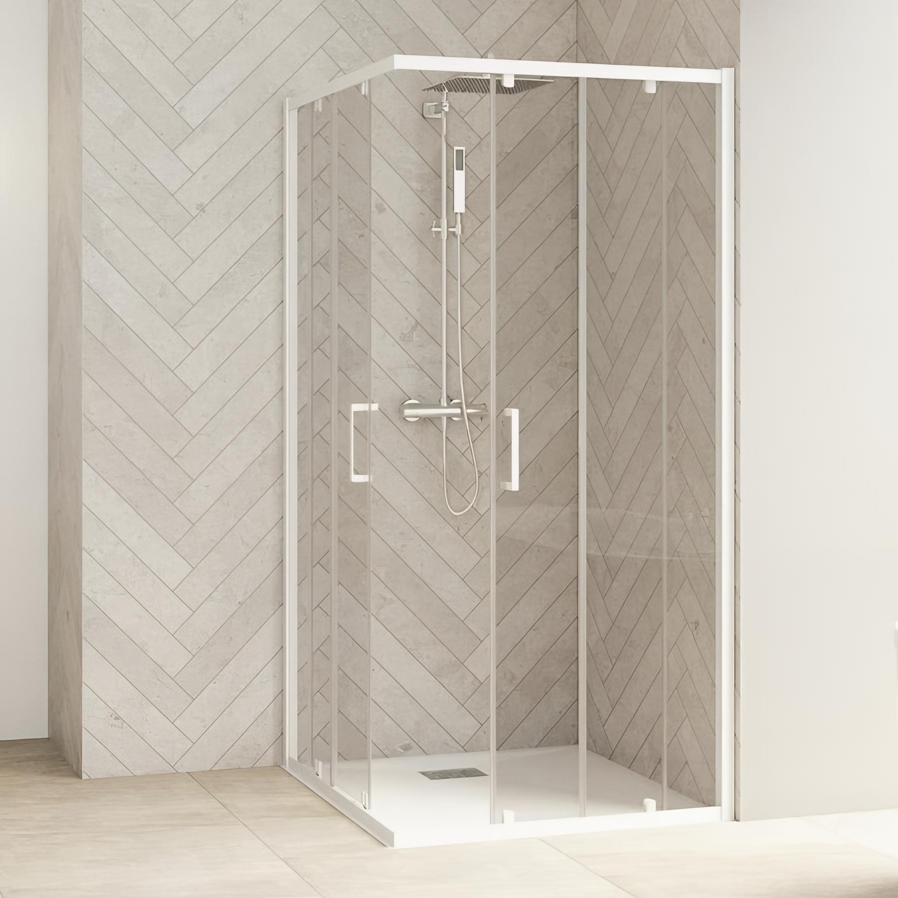 Porte de douche smart design a/c verre transparent 110 cm blanc