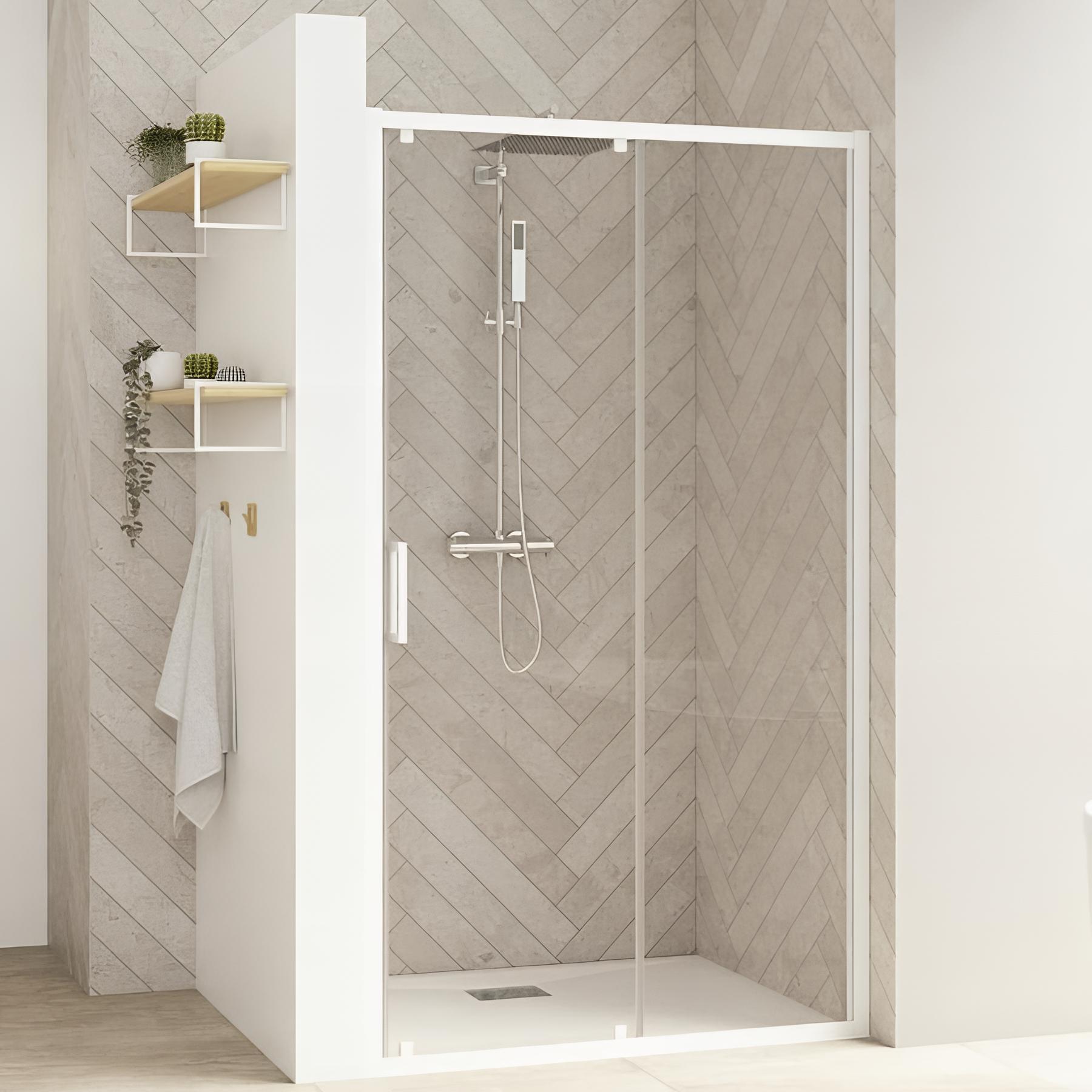 Porte de douche smart design c verre transparent 90 cm blanc