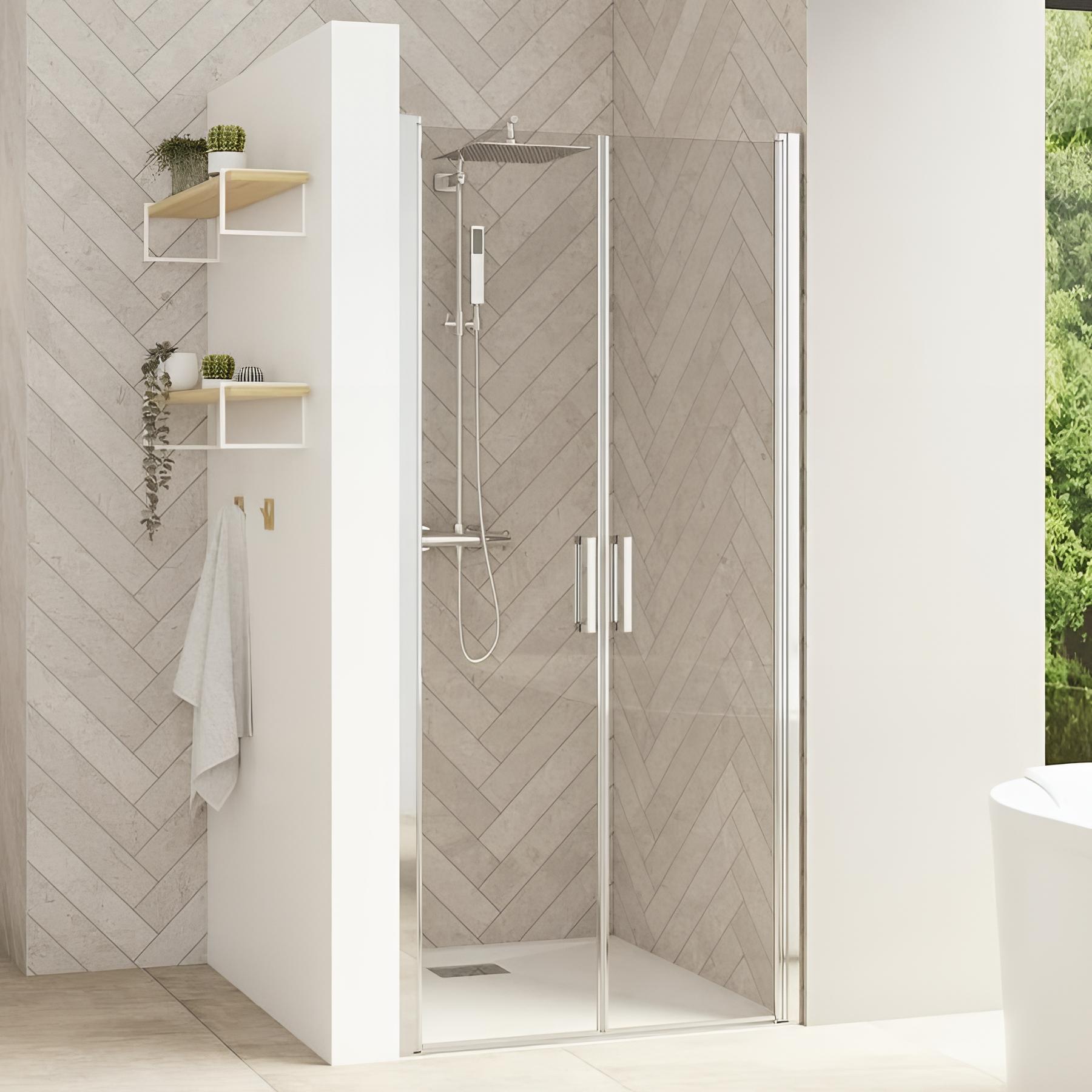 Porte de douche smart design 2p sans seuil verre transparent 110 cm chromé
