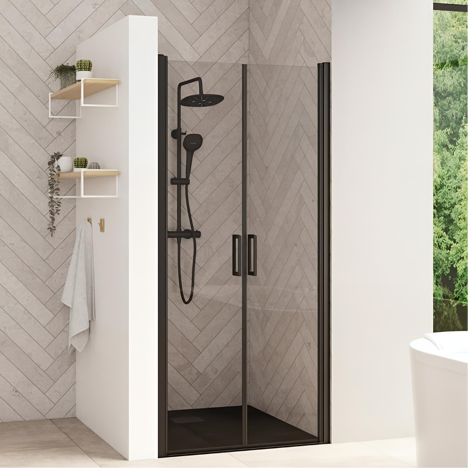 Porte de douche smart design 2p sans seuil verre transparent 80 cm noir grainé