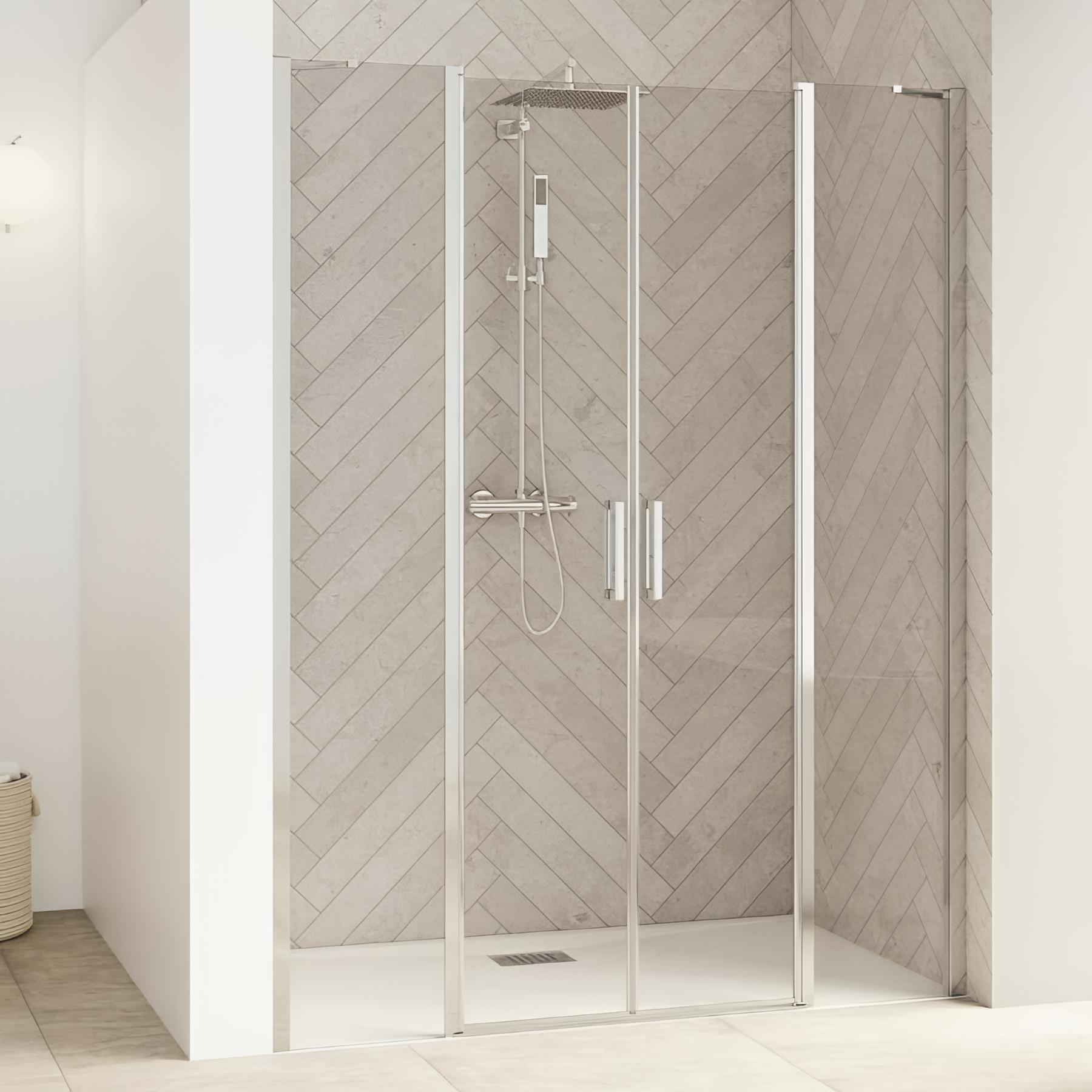 Porte de douche smart design 2p xxl sans seuil verre transparent 160 cm blanc
