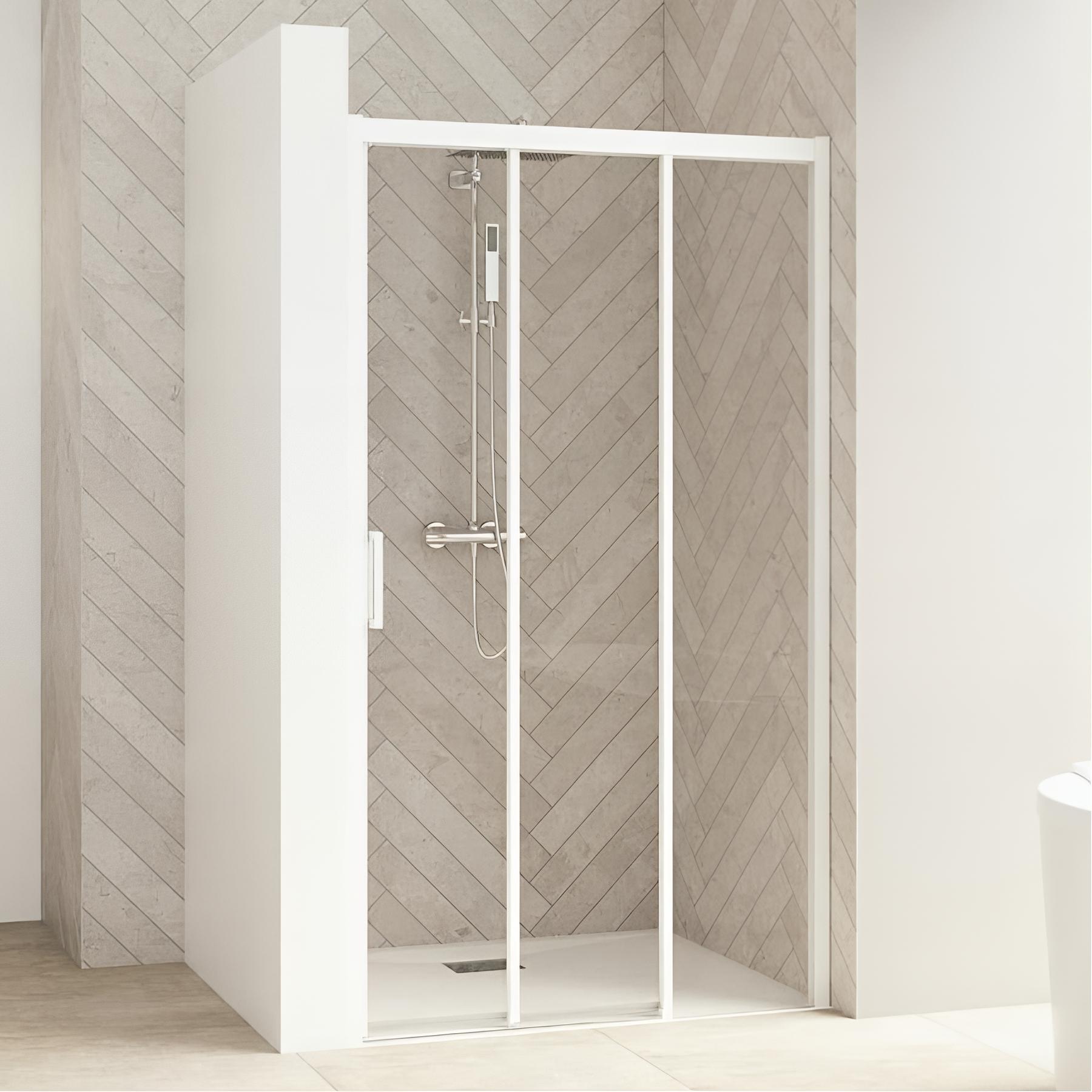 Porte de douche smart design 3v sans seuil verre transparent 80 cm blanc