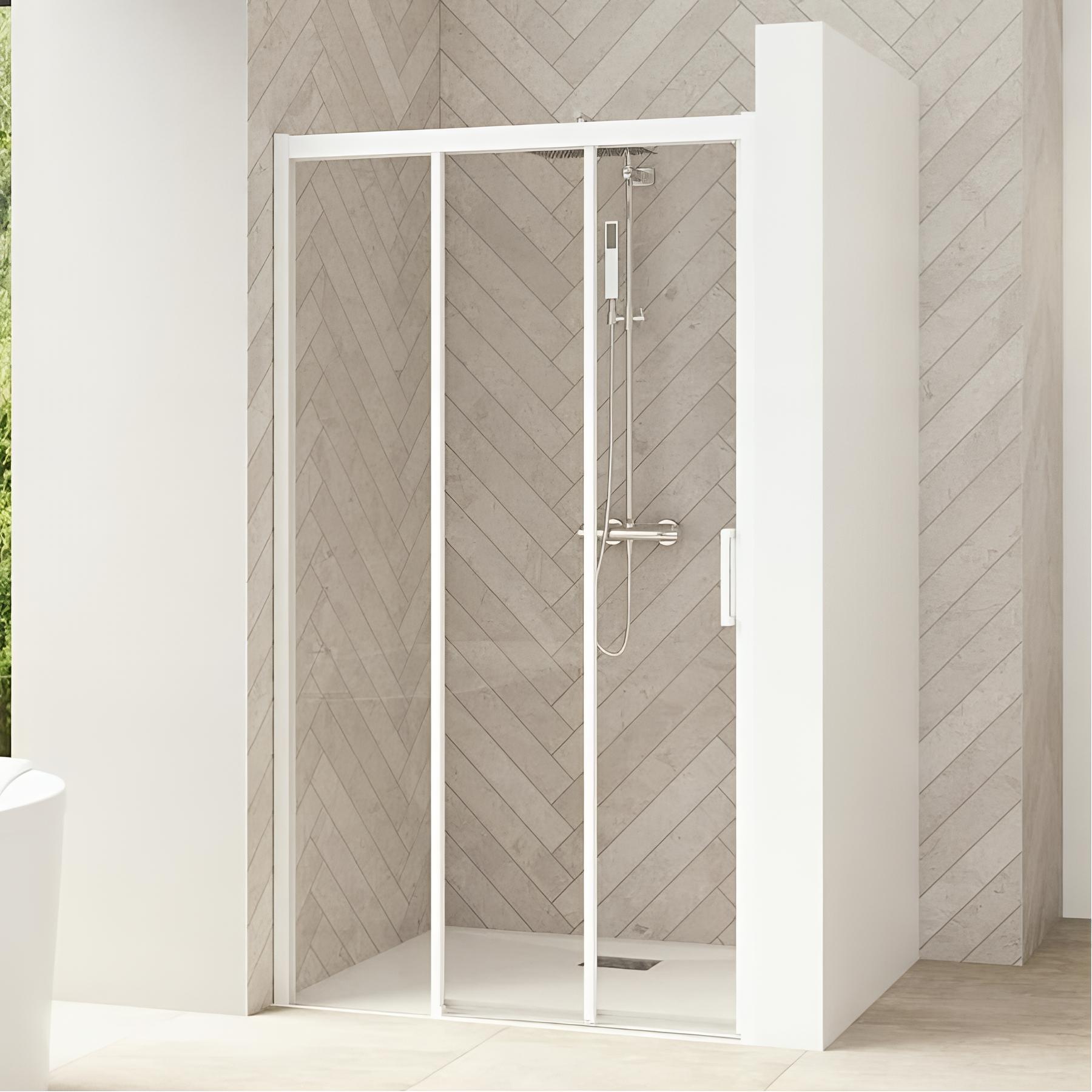 Porte de douche smart design 3v sans seuil verre transparent 80 cm blanc