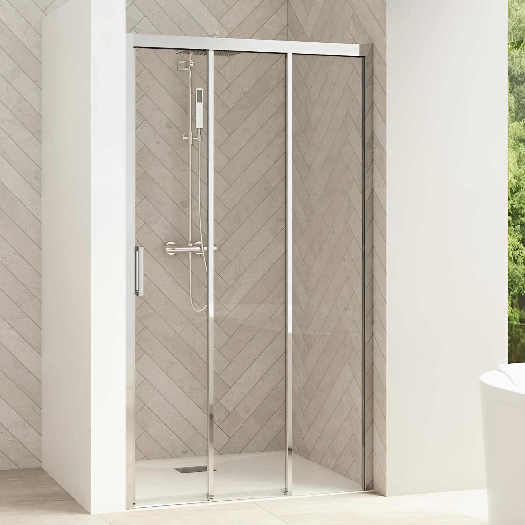 Porte de douche smart design 3v sans seuil verre transparent 80 cm chromé