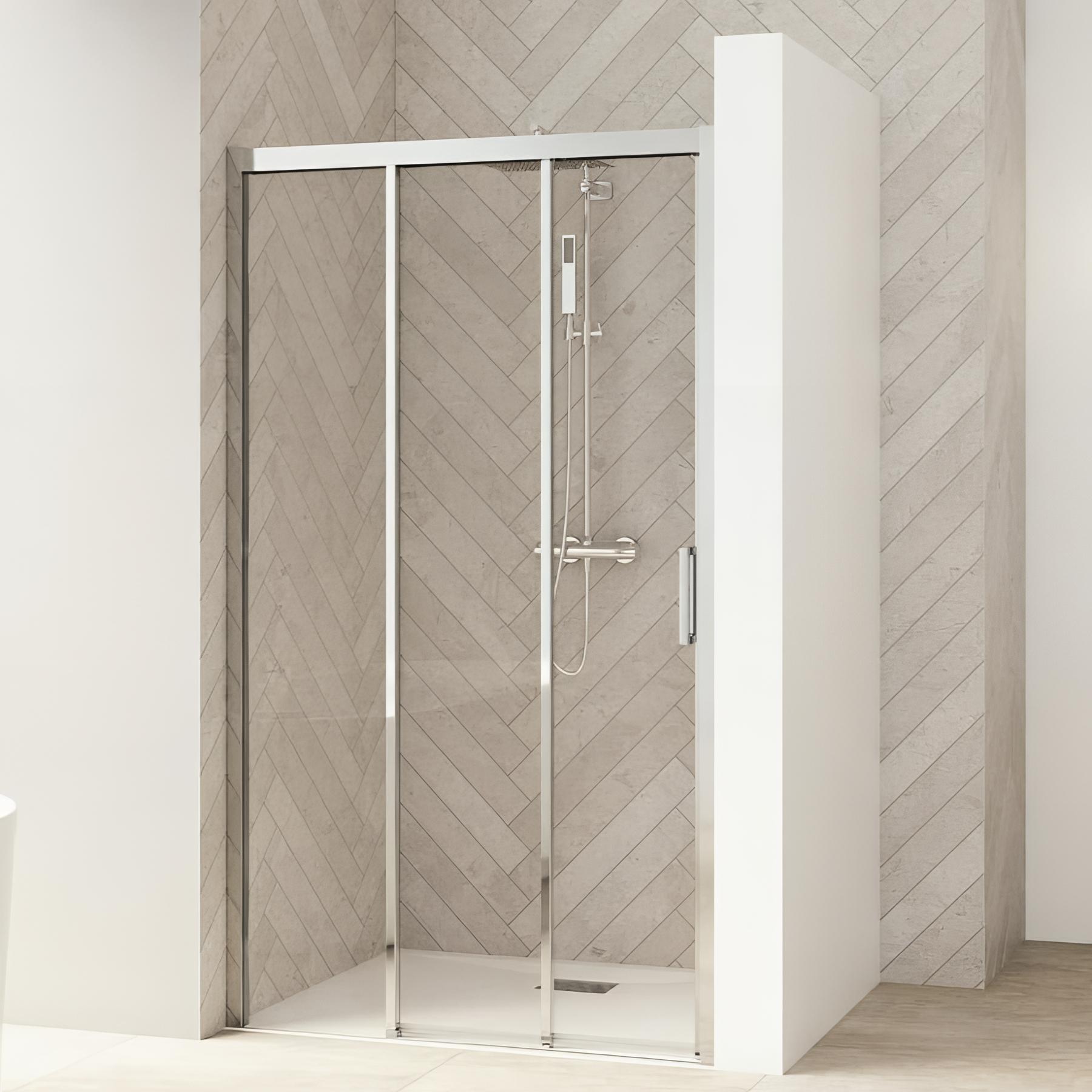 Porte de douche smart design 3v sans seuil verre transparent 80 cm chromé