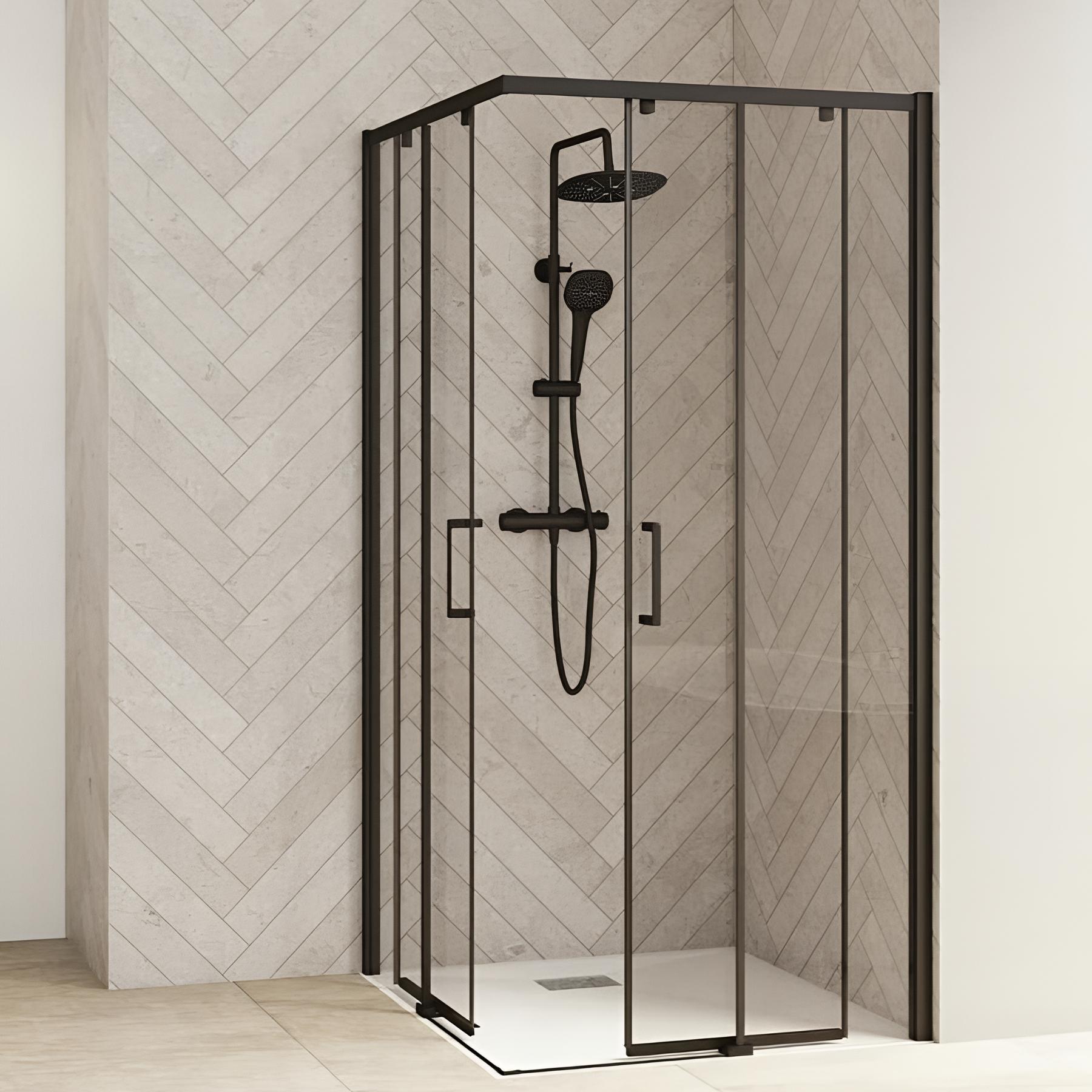 Porte de douche smart design a/c sans seuil verre transparent 85 cm noir grainé