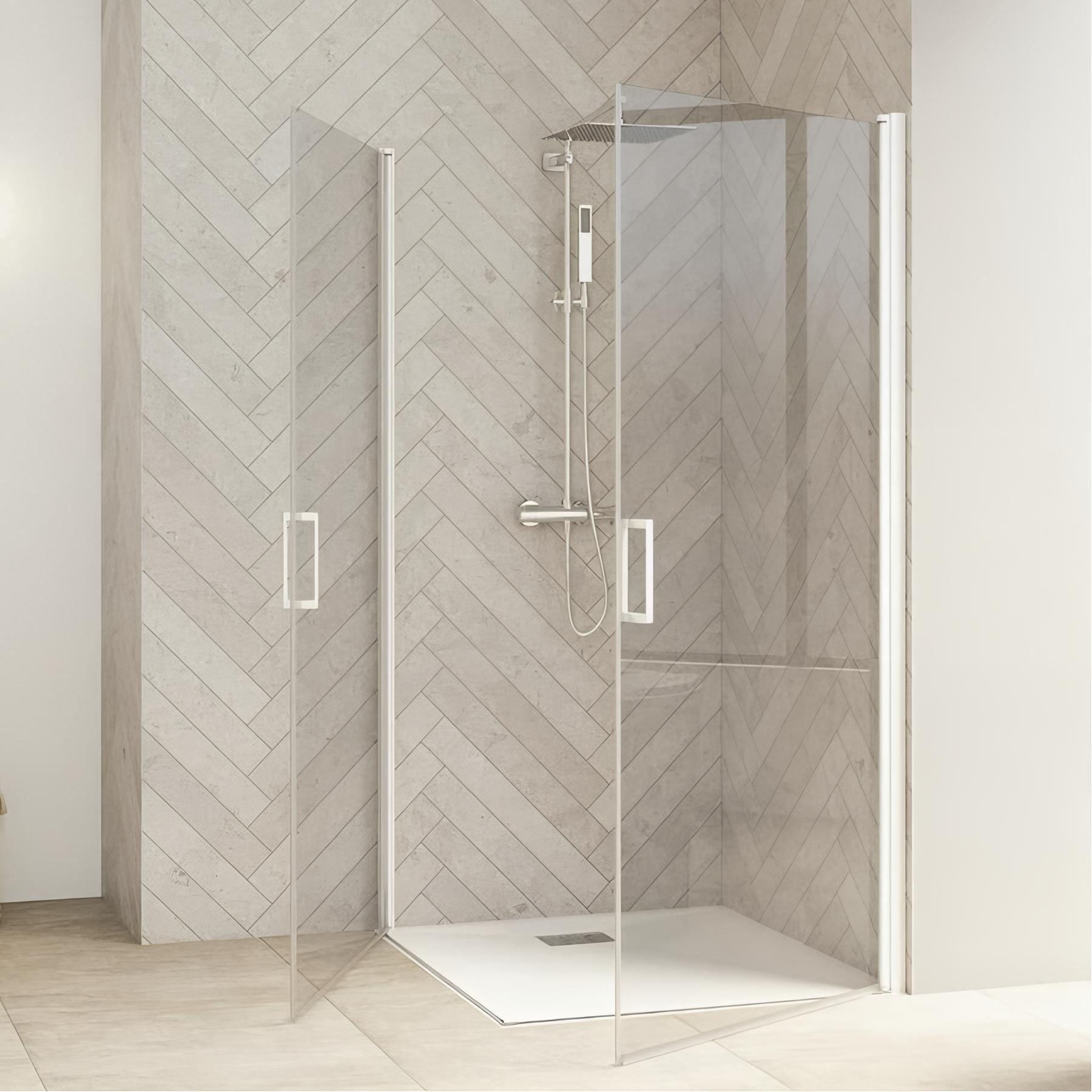 Porte de douche smart design a/c sans seuil verre transparent 95 cm blanc