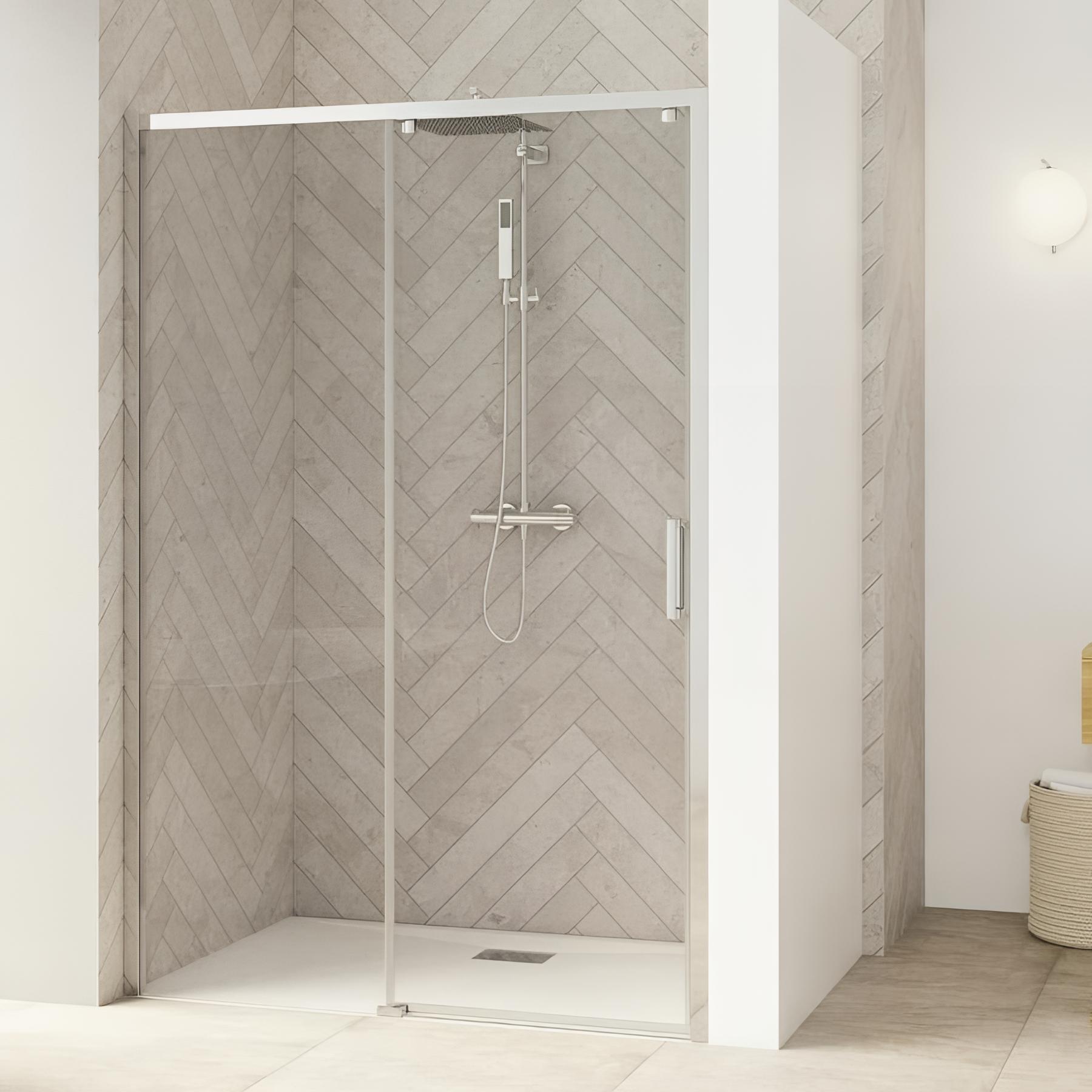 Porte de douche smart design c sans seuil verre transparent 90 cm chromé