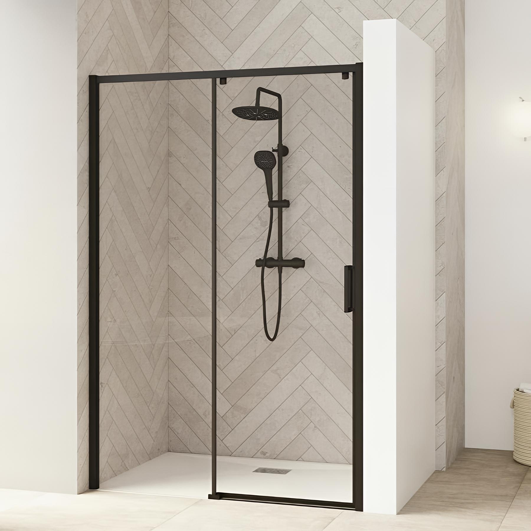Porte de douche smart design c sans seuil verre transparent 90 cm noir grainé
