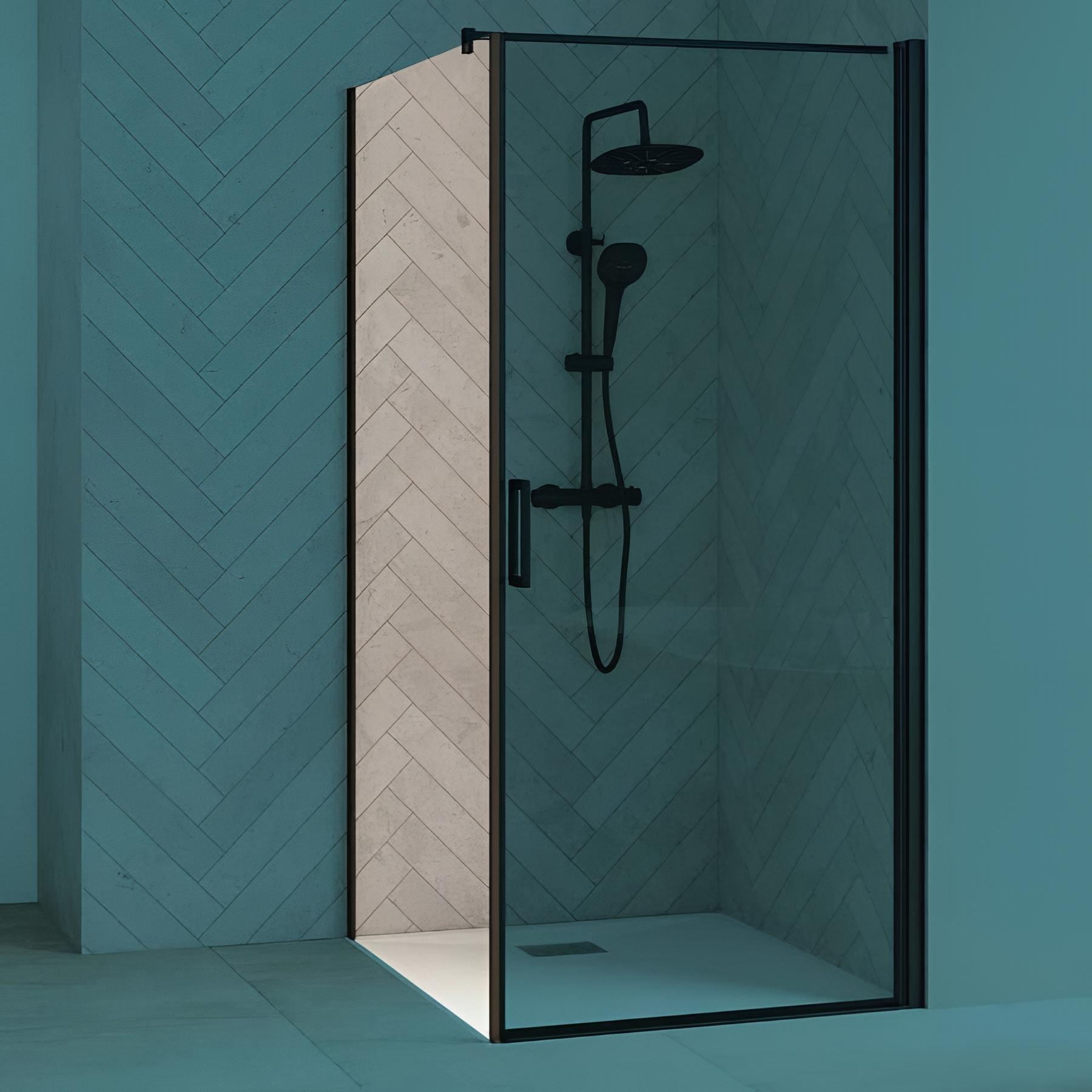 Paroi de douche smart design fixe sans seuil verre transparent 70 cm noir grainé