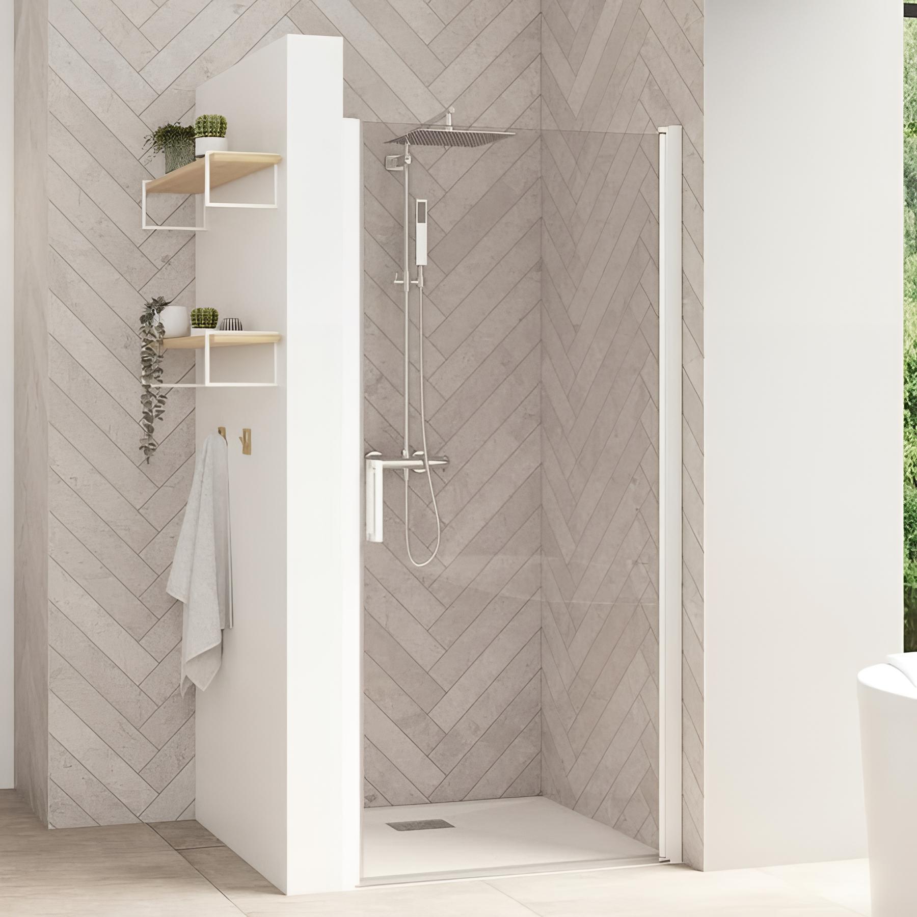 Porte de douche smart design s sans seuil verre transparent 100 cm blanc