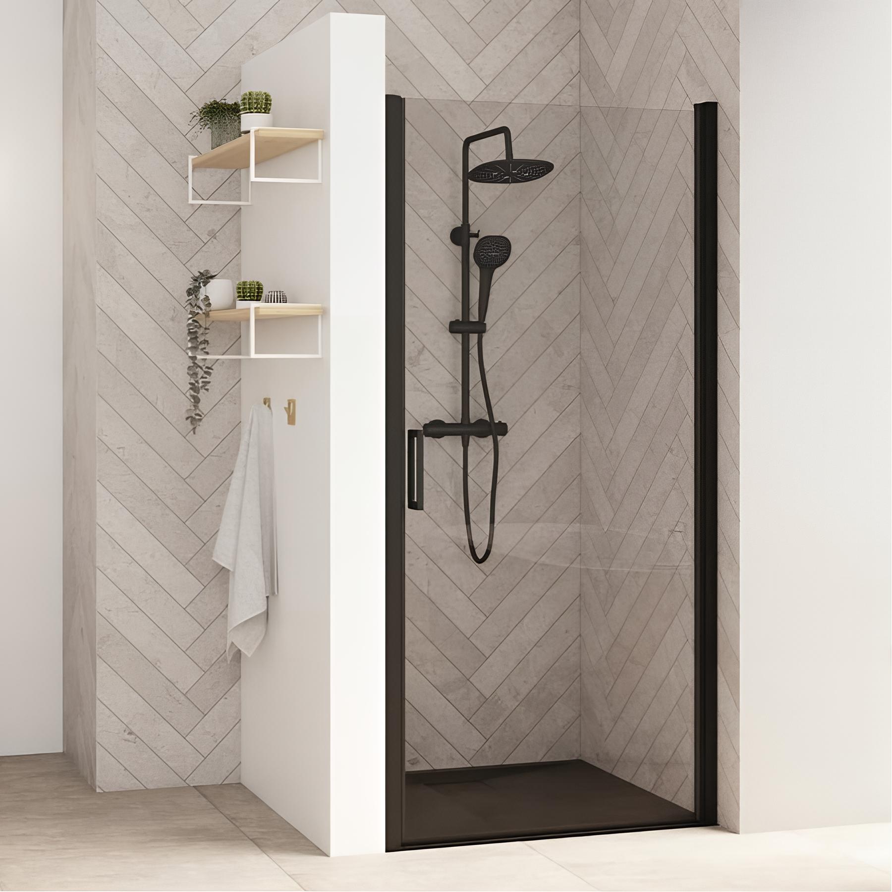 Porte de douche smart design solo p verre transparent 75 cm noir grainé
