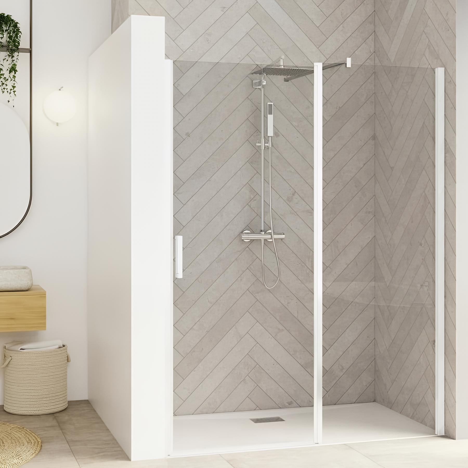 Porte de douche smart design s xxl sans seuil verre transparent 110 cm blanc