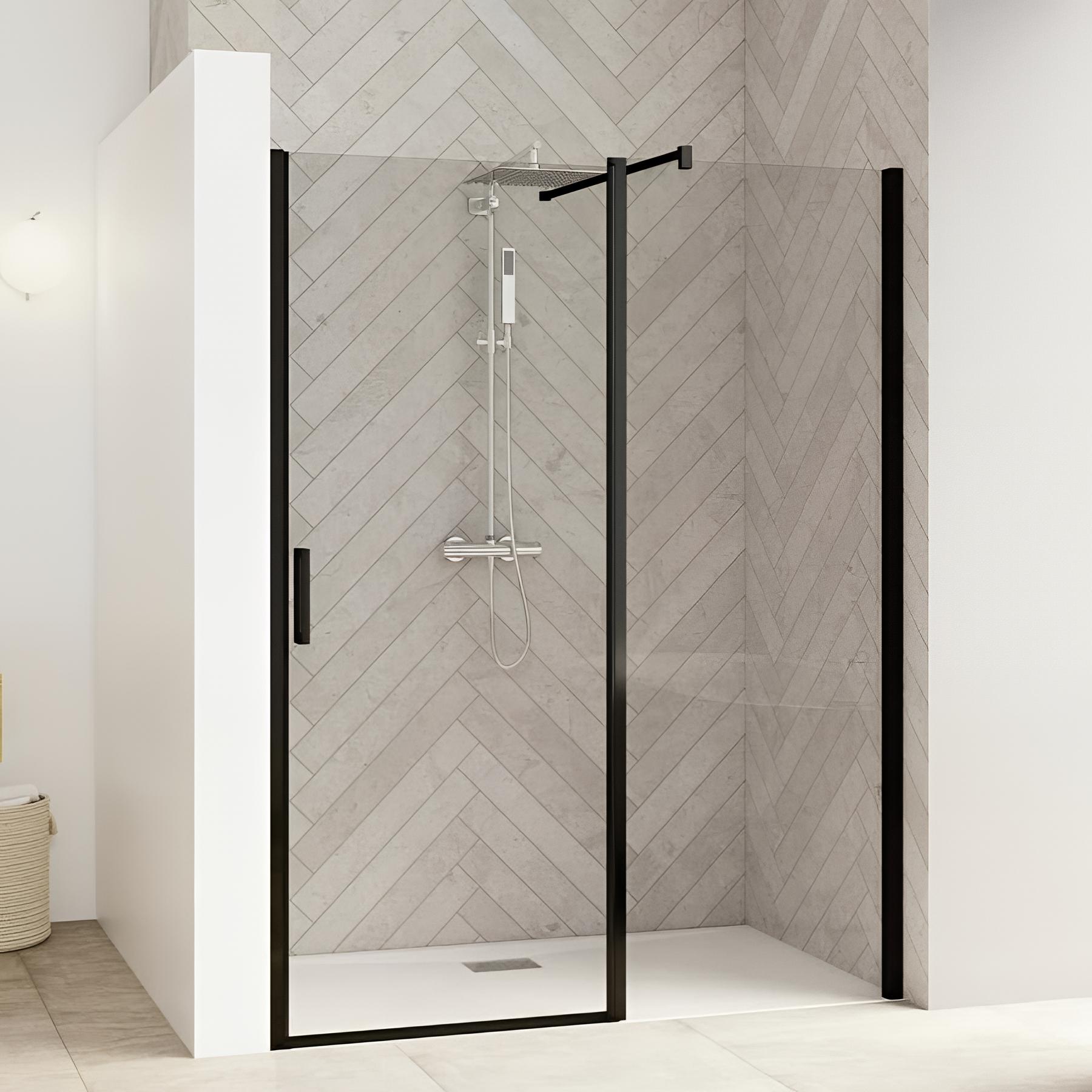Porte de douche smart design p sans seuil verre transparent 110 cm noir grainé