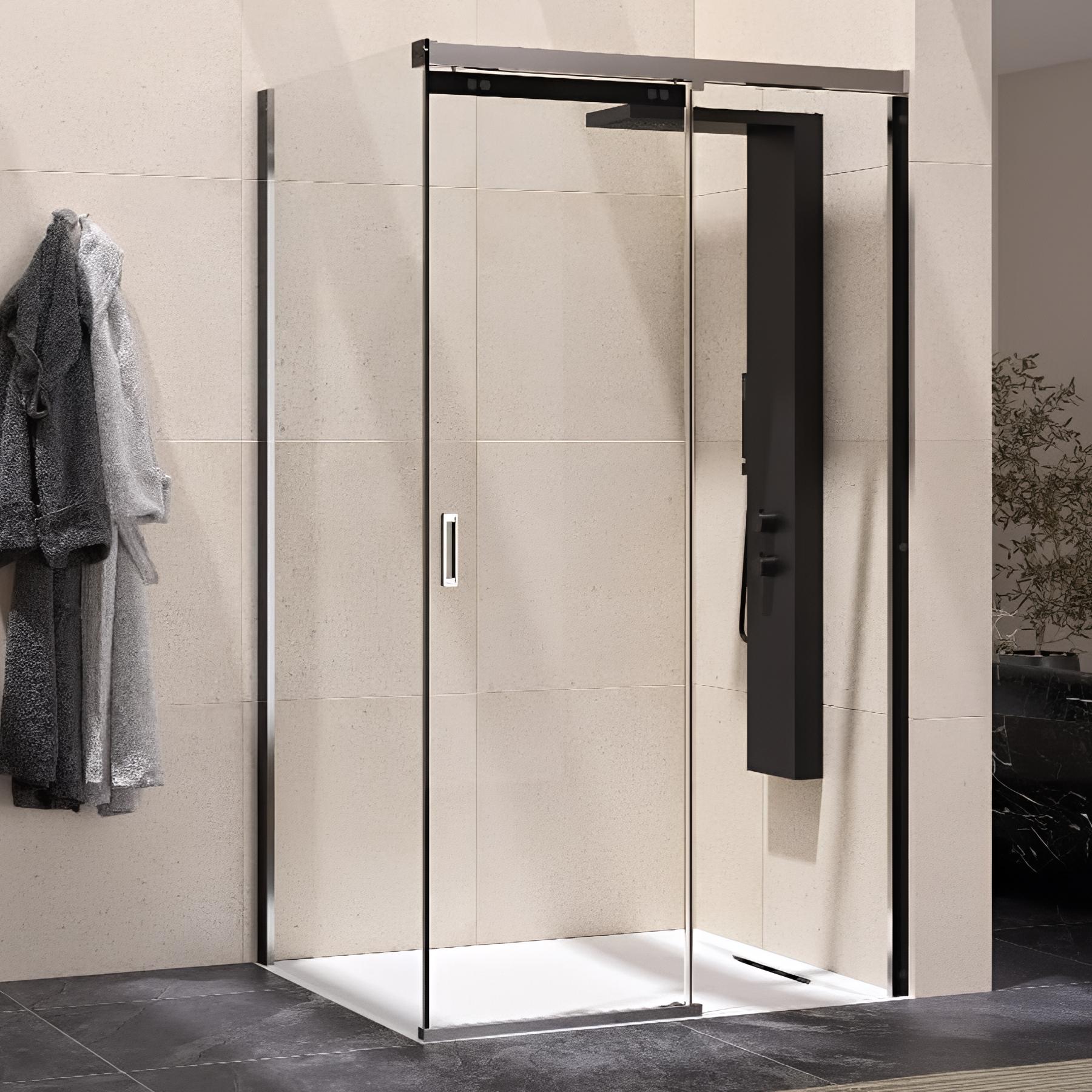 Paroi de douche avec 1 volet coulissant flat c partie fixe à droite passage à gauche 1200 mm
