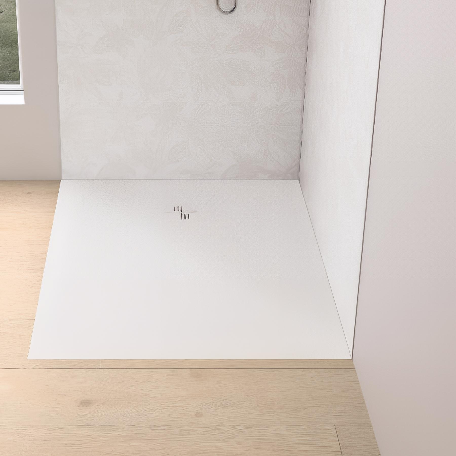 Receveur de douche kinemoon evo 140x90 cm blanc, texture pierre lunaire avec grille et bonde