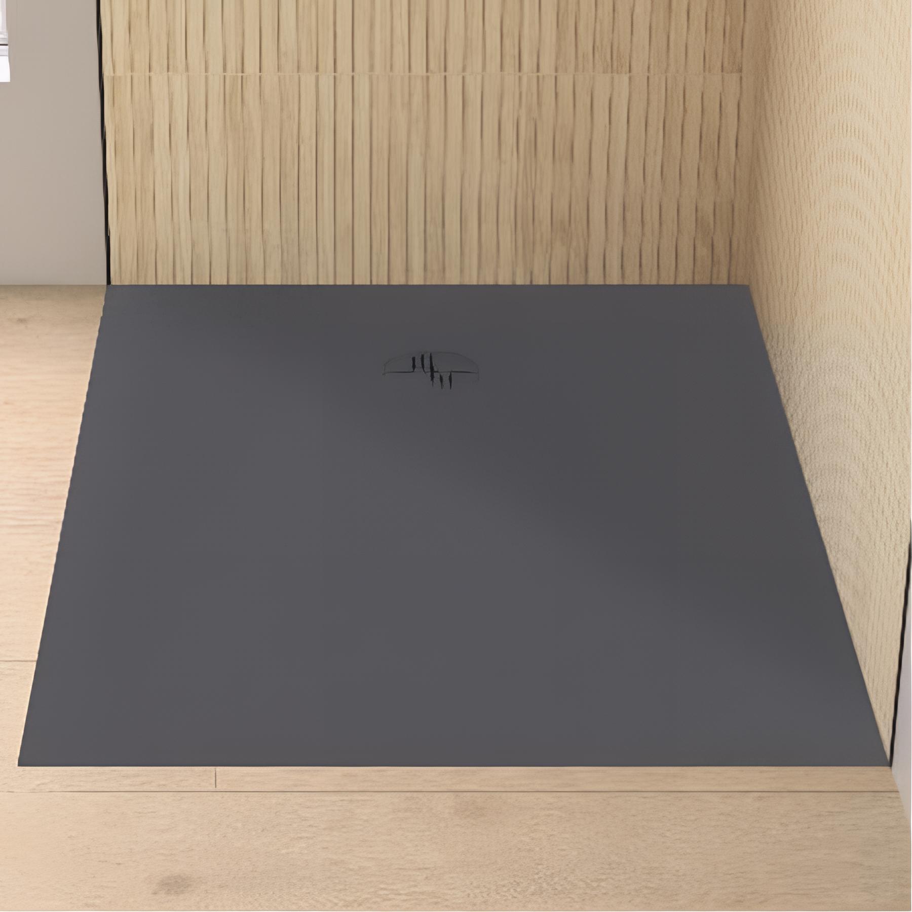 Receveur de douche kinemoon evo 140x80 cm gris anthracite, texture pierre lunaire avec grille et bonde