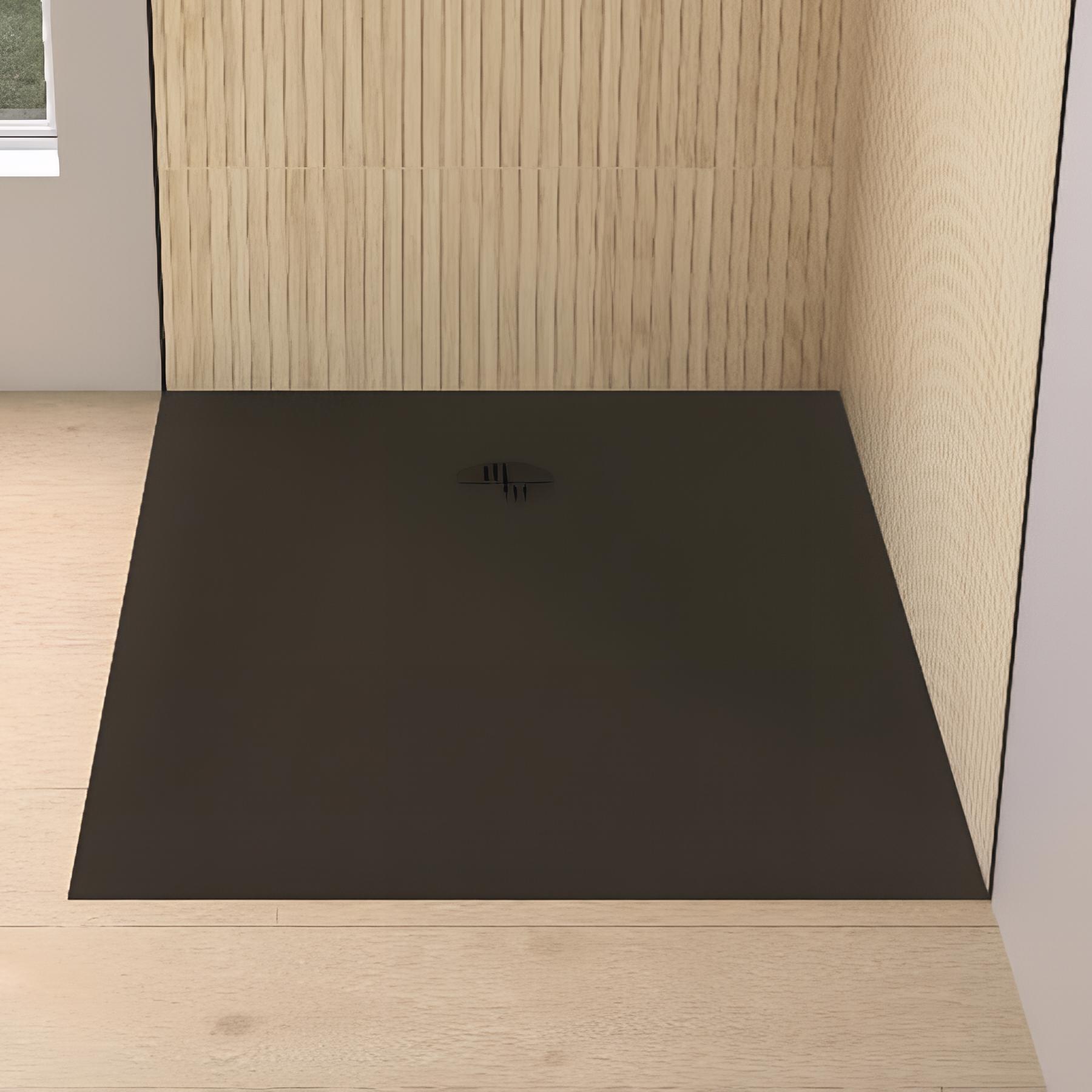 Receveur de douche kinemoon evo 140x80 cm noir, texture pierre lunaire avec grille et bonde