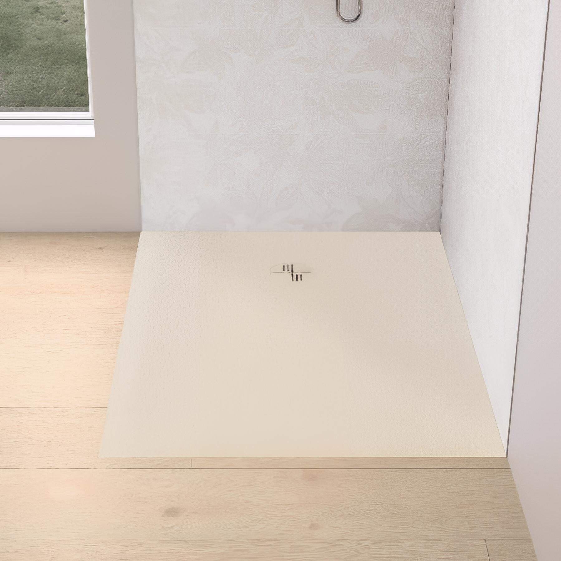 Receveur de douche kinemoon evo 140x80 cm sable, texture pierre lunaire avec grille et bonde
