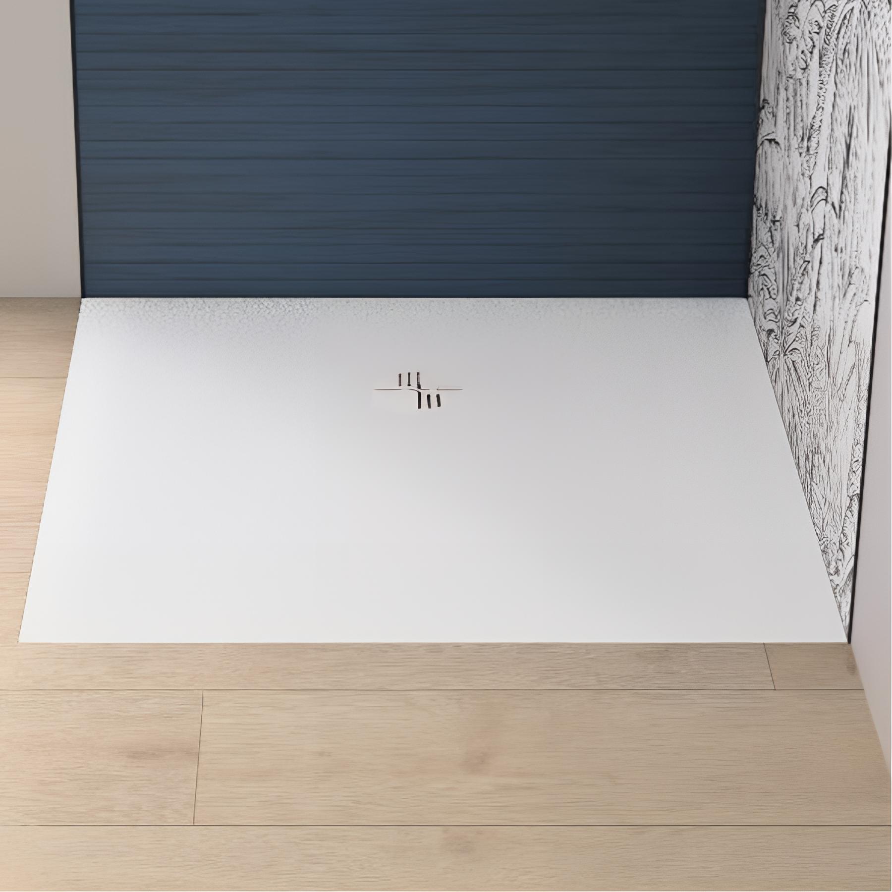 Receveur de douche kinemoon evo 90x90 cm blanc, texture pierre lunaire avec grille et bonde